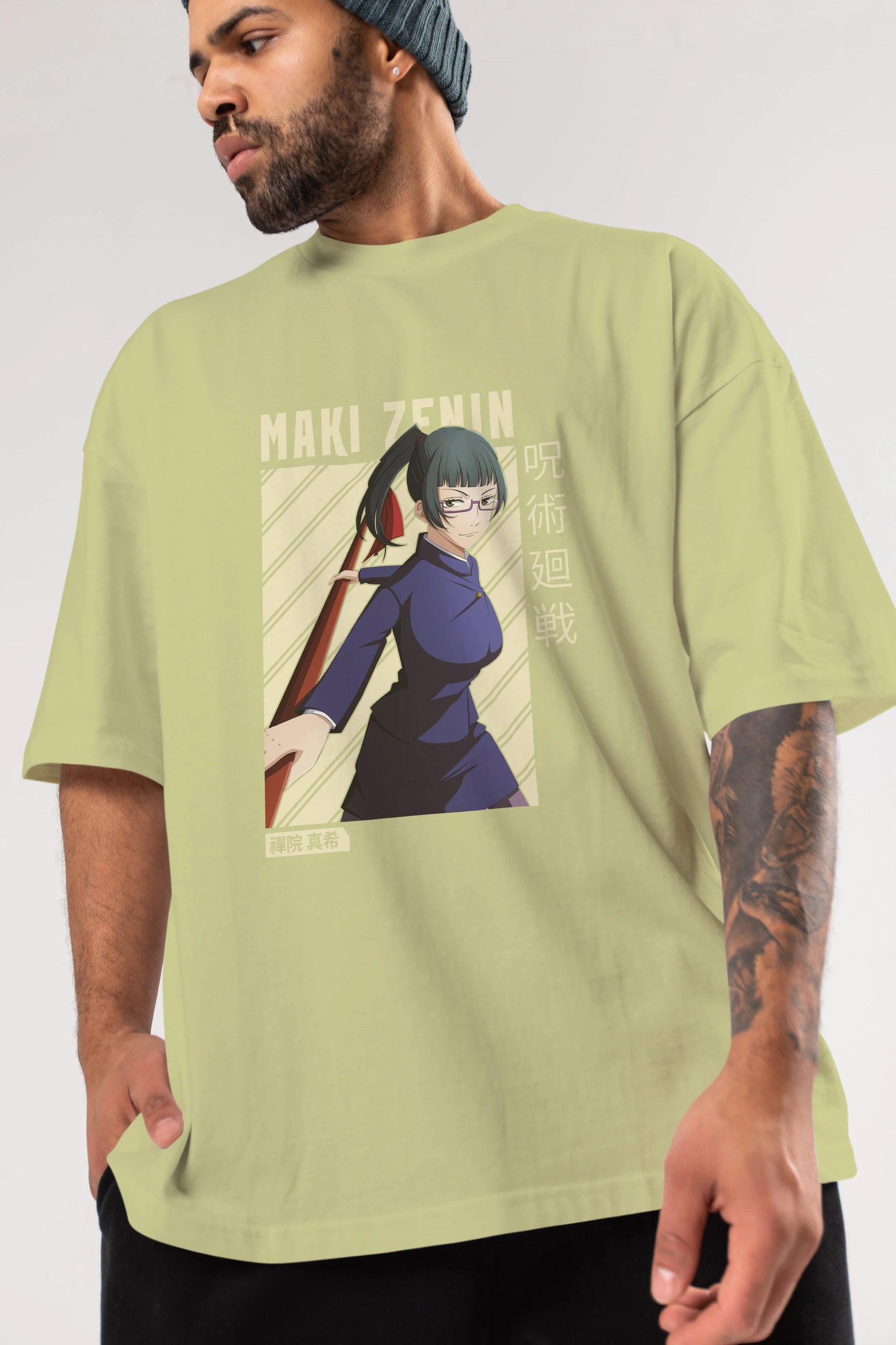 Maki Zenin CHAİNSAWMAN Anime Ön Baskılı Oversize t-shirt %100 pamuk Erkek Kadın Unisex