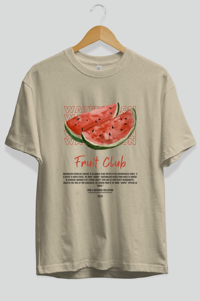 Watermelon Ön Baskılı Oversize t-shirt Erkek Kadın Pamuk Bisiklet Yaka tişort