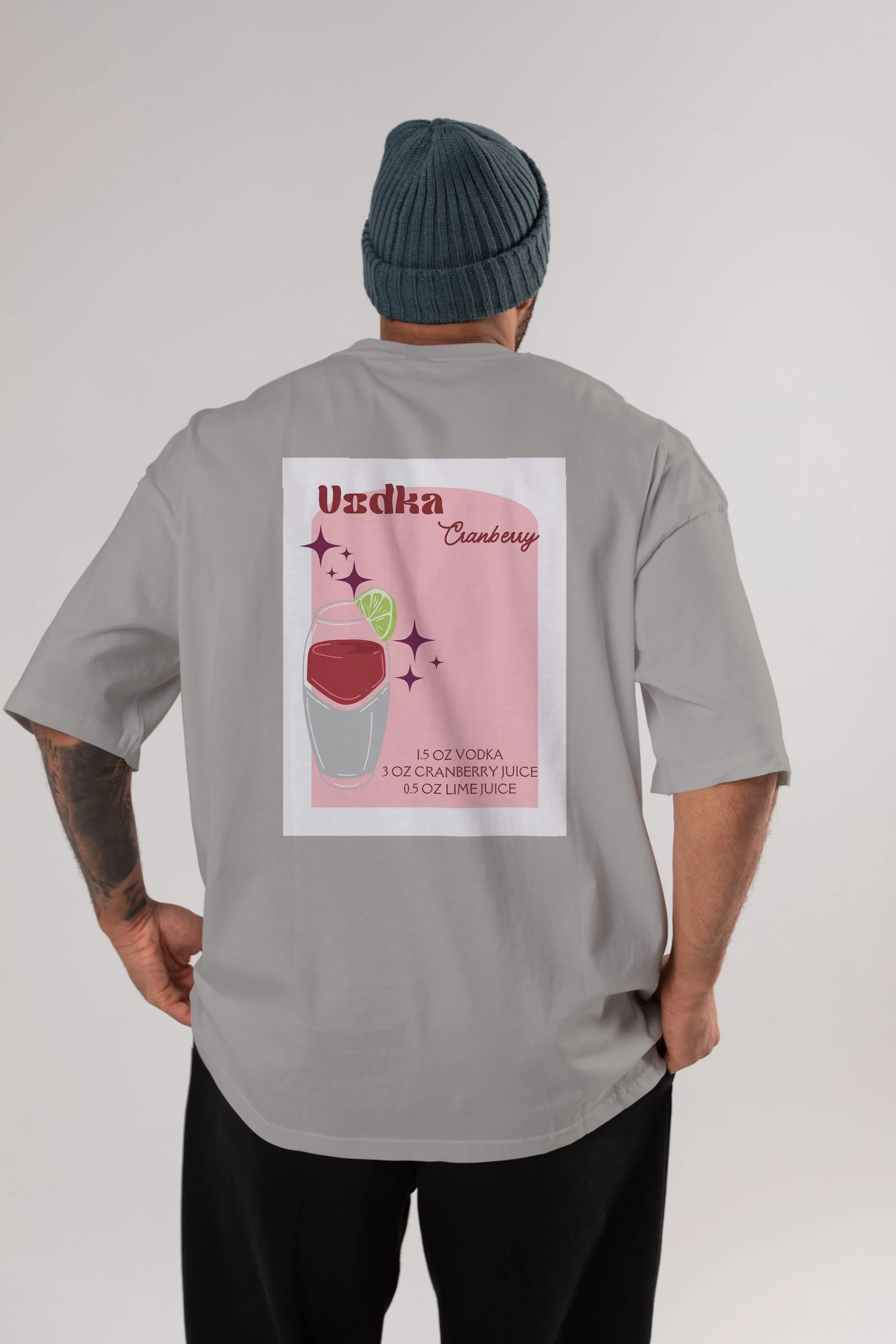 Vodka Cranberry 2 Arka Baskılı Oversize t-shirt Erkek Kadın Unisex %100 Pamuk Bisiklet Yaka tişort