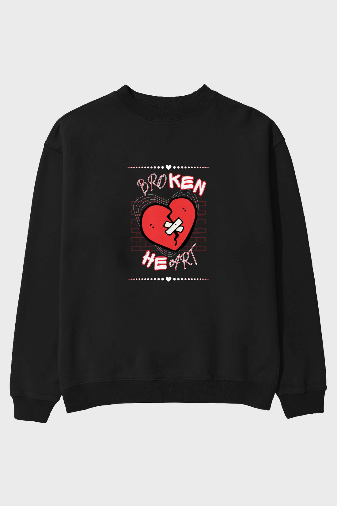 Broken Heart Yazılı Ön Baskılı Oversize Sweatshirt Erkek Kadın Unisex