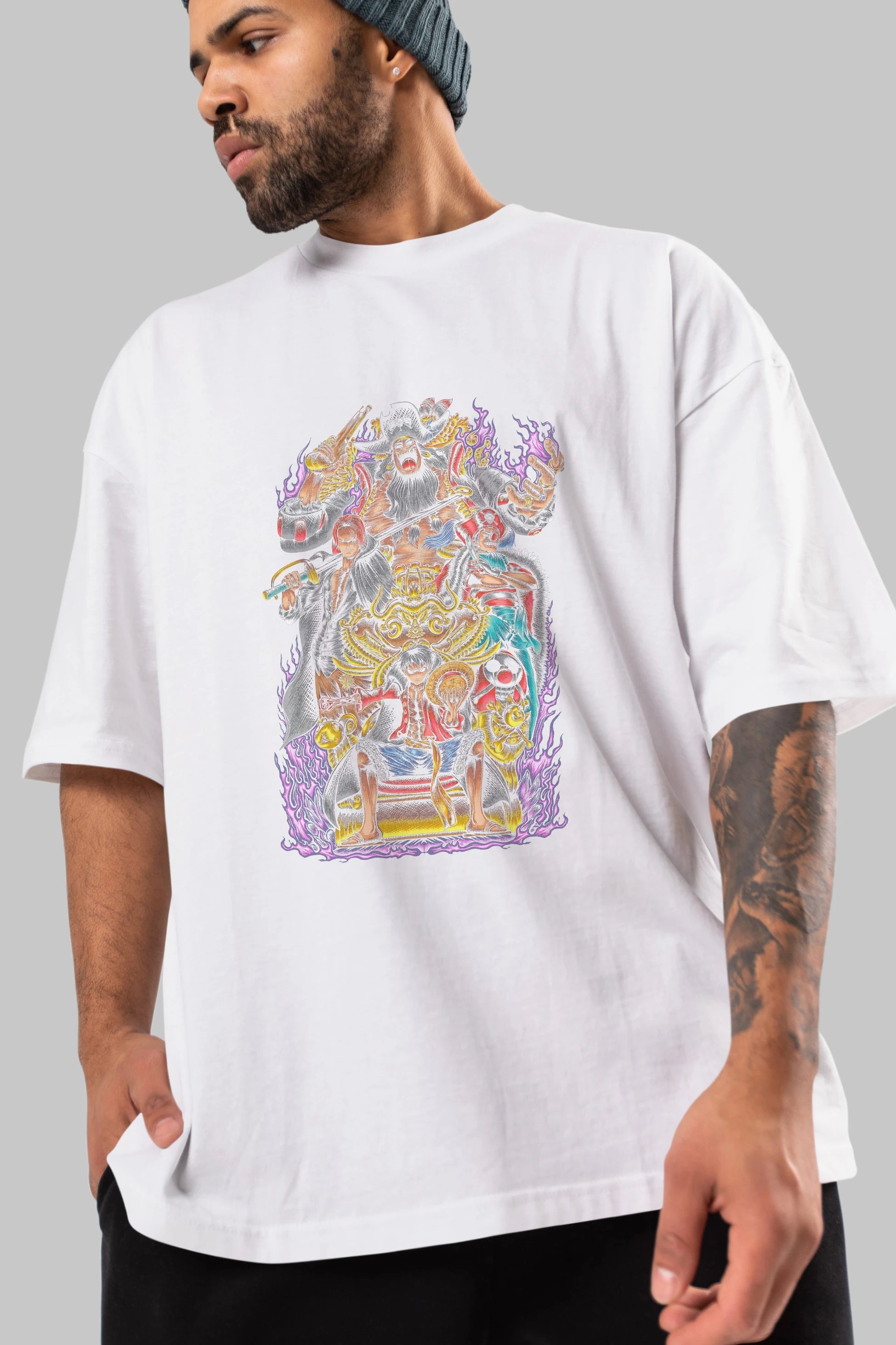 ONE PIECE (8) Anime Ön Baskılı Oversize t-shirt %100 pamuk Erkek Kadın Unisex