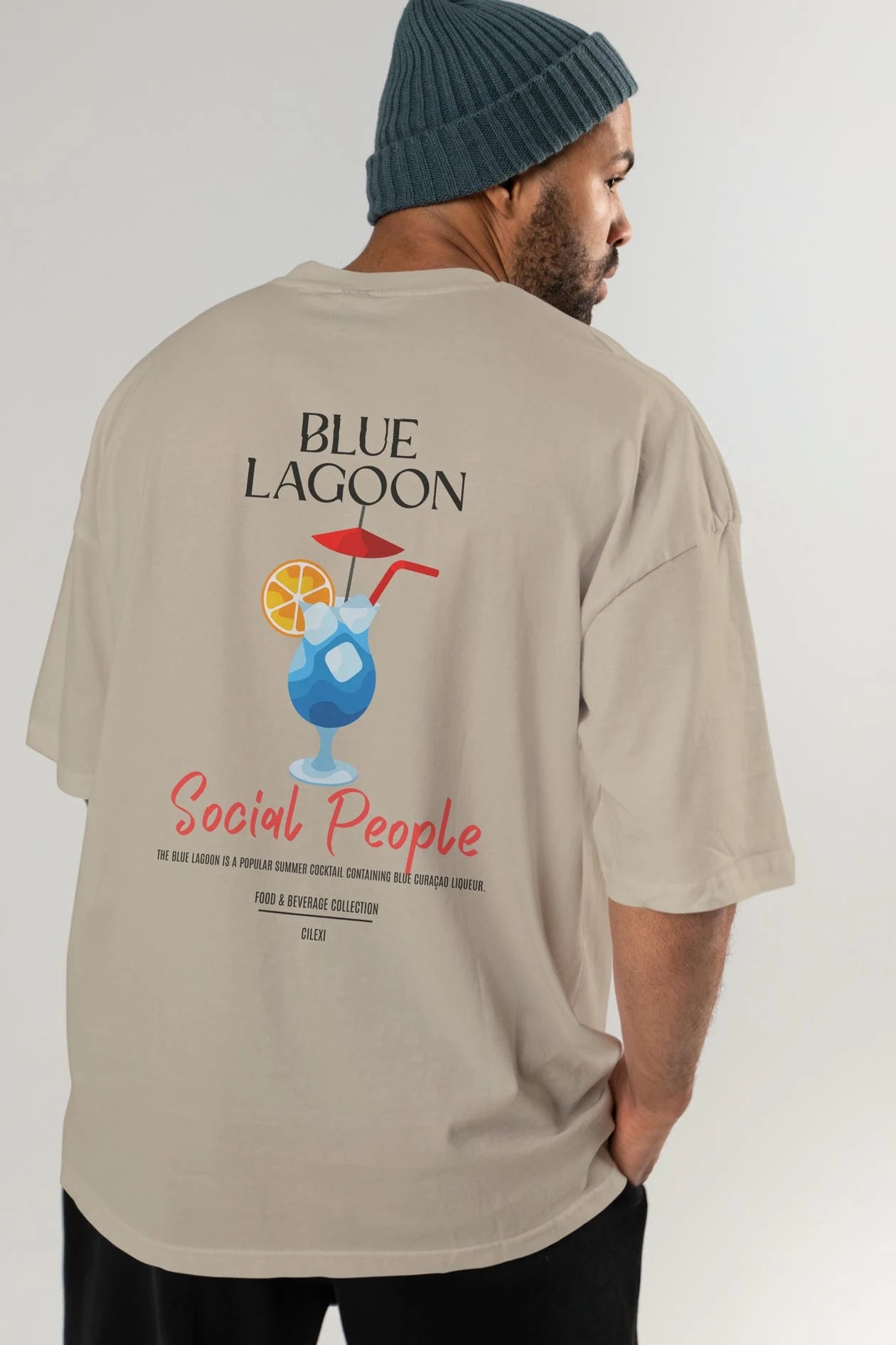Blue Lagoon Kokteyl Serisi Baskılı Oversize t-shirt Erkek Kadın Unisex %100 Pamuk Bisiklet Yaka tişort