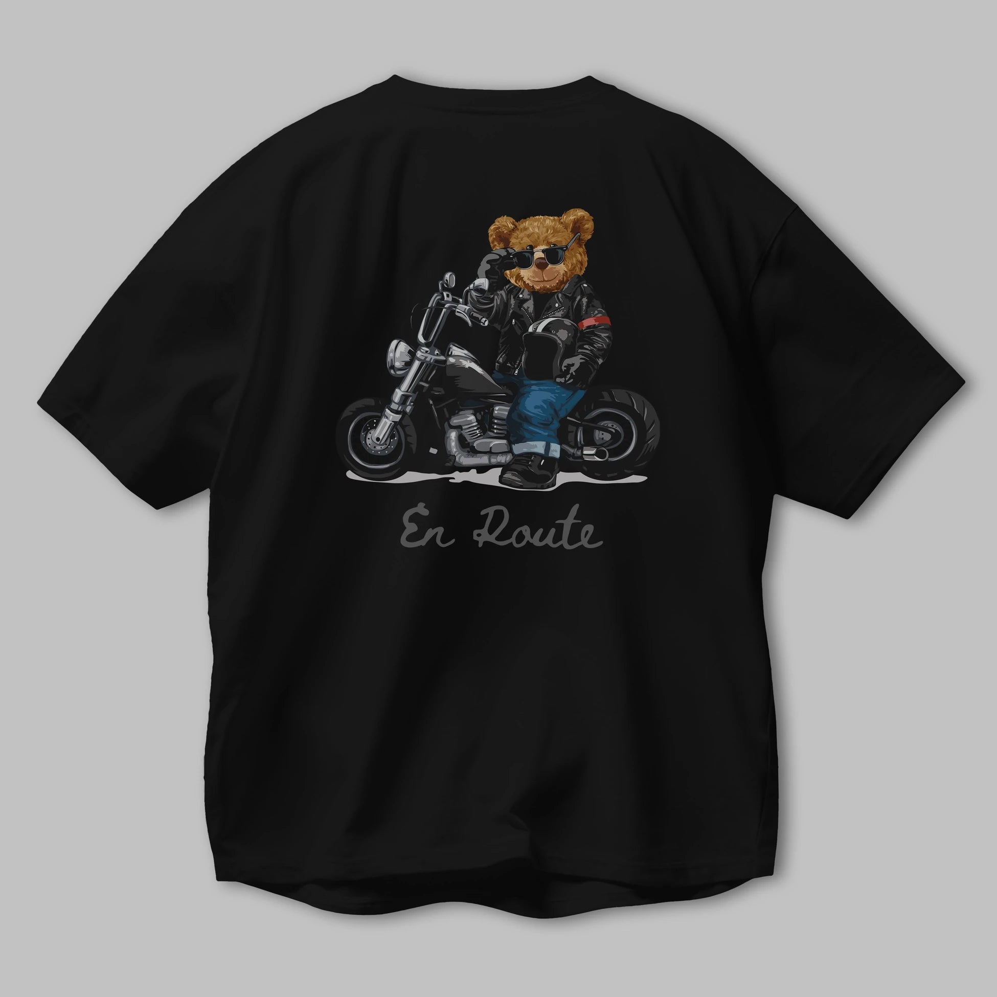 Teddy Bear En Route Arka Baskılı Oversize t-shirt Erkek Kadın Unisex %100 Pamuk