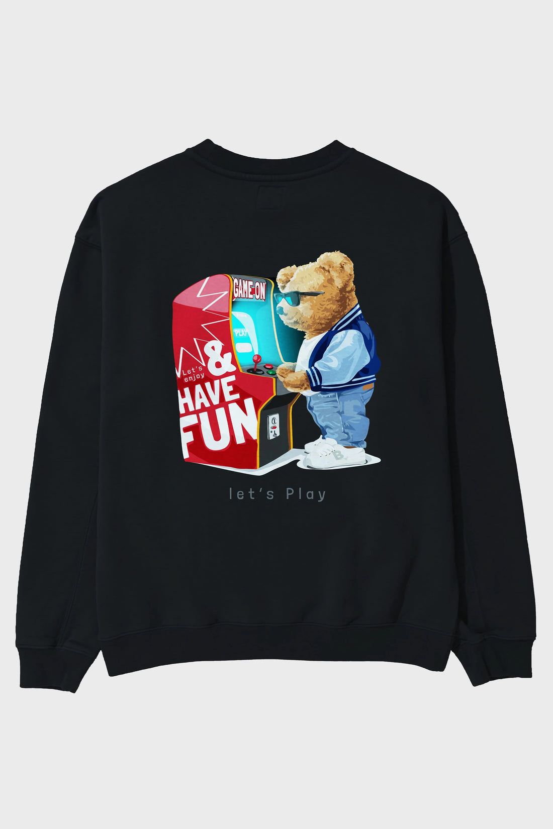 Teddy Bear Lets Play Arka Baskılı Oversize Sweatshirt Erkek Kadın Unisex