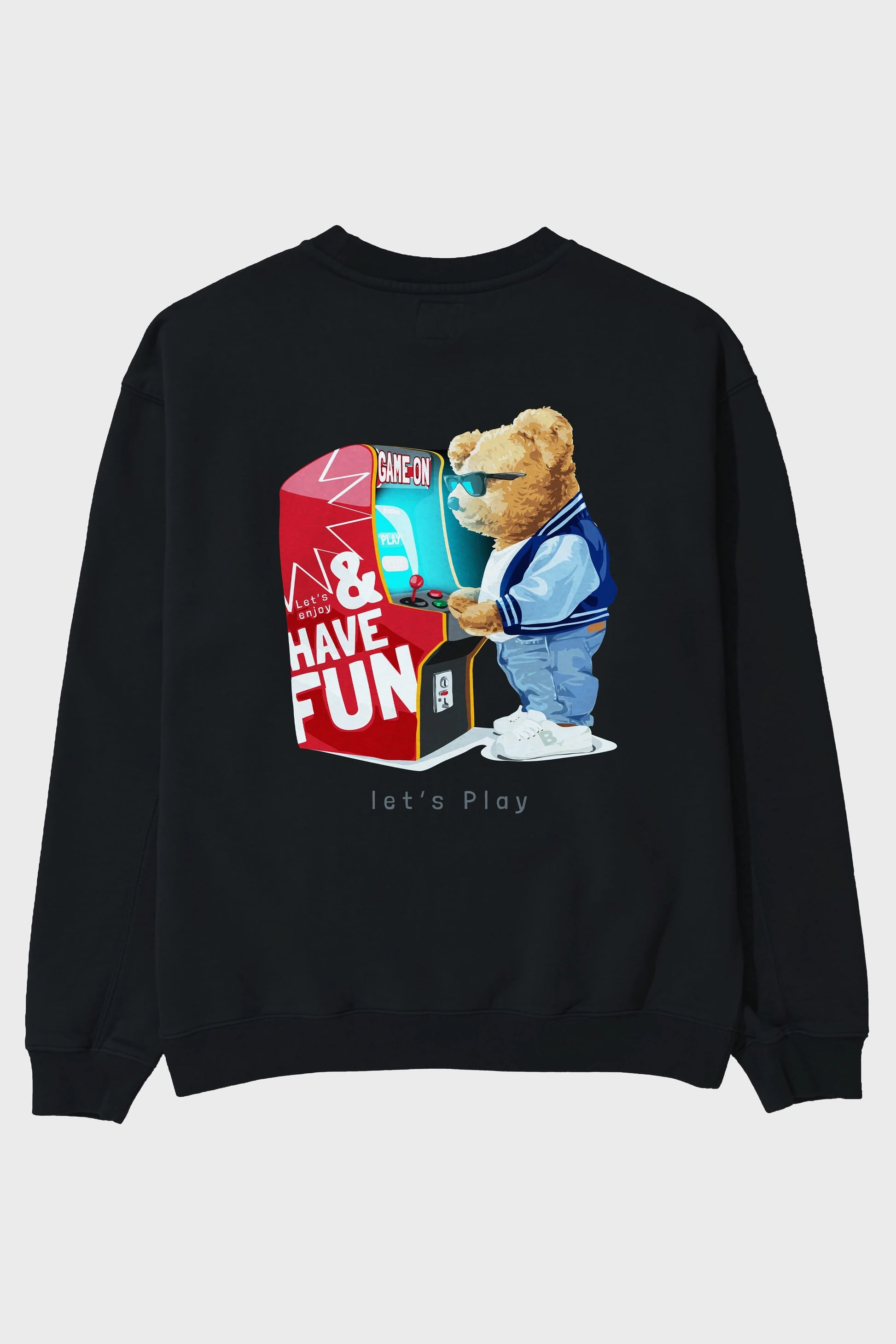 Teddy Bear Lets Play Arka Baskılı Oversize Sweatshirt Erkek Kadın Unisex