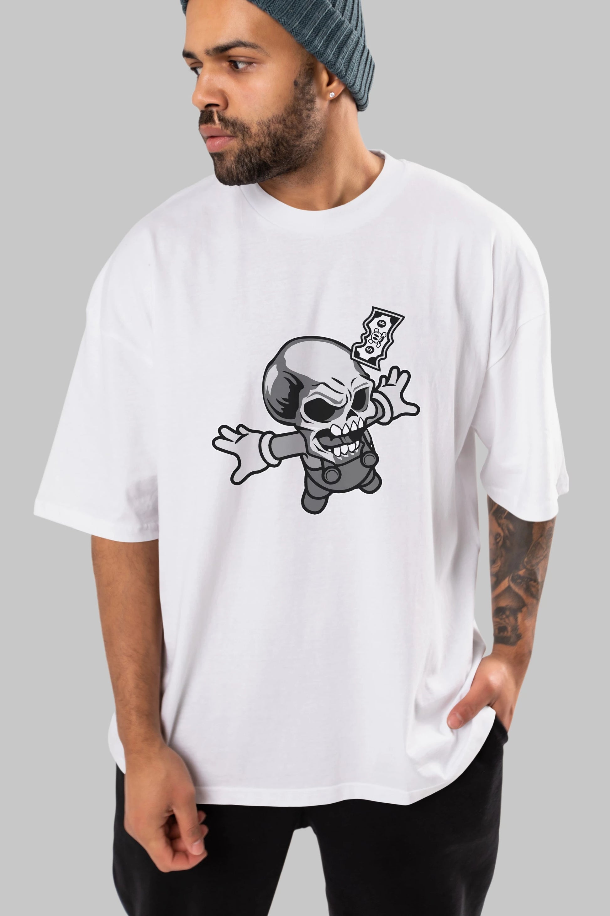 Skull Drowning Ön Baskılı Oversize t-shirt Erkek Kadın Unisex %100 Pamuk tişort