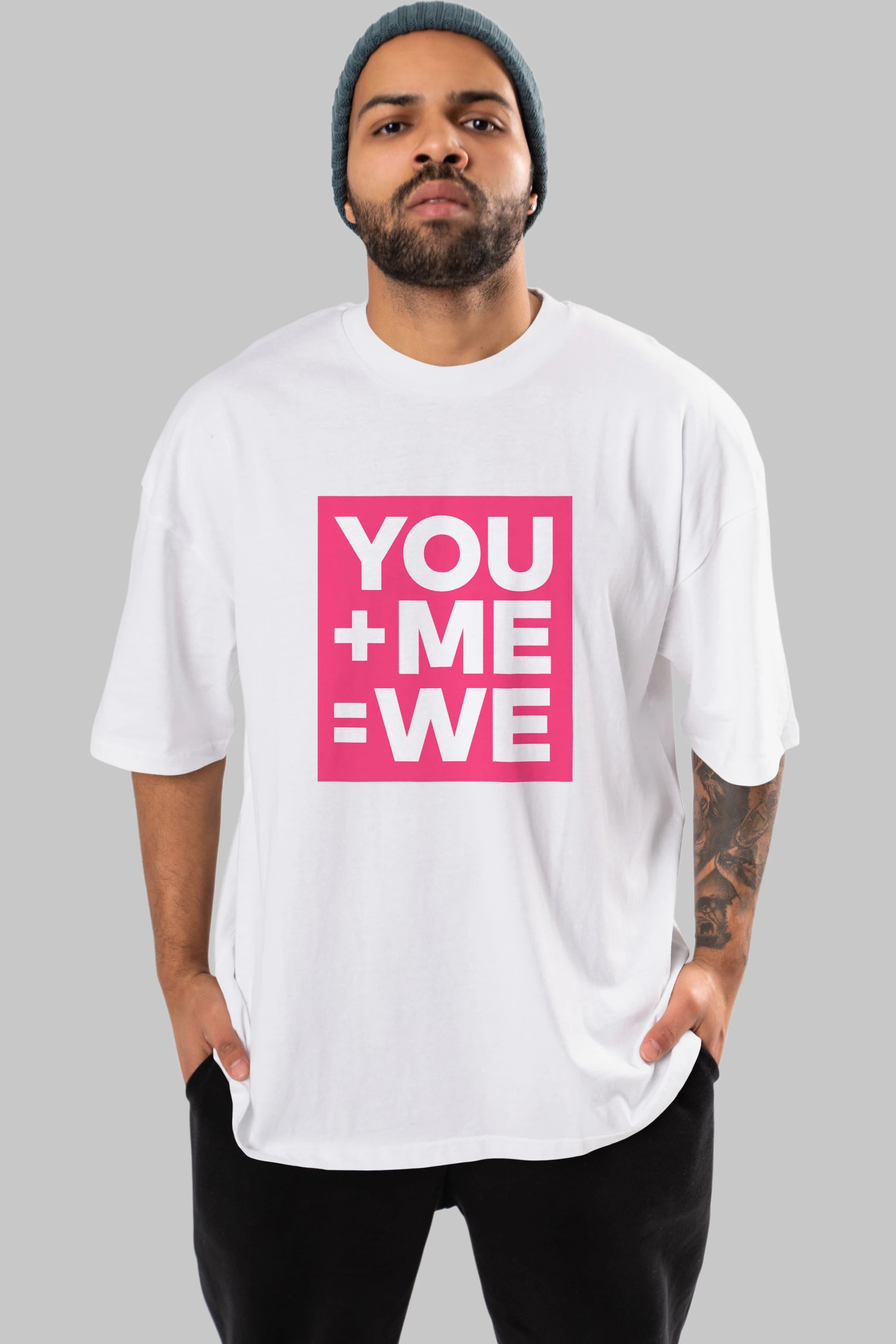 You Me We Yazılı Ön Baskılı Oversize t-shirt Erkek Kadın Unisex