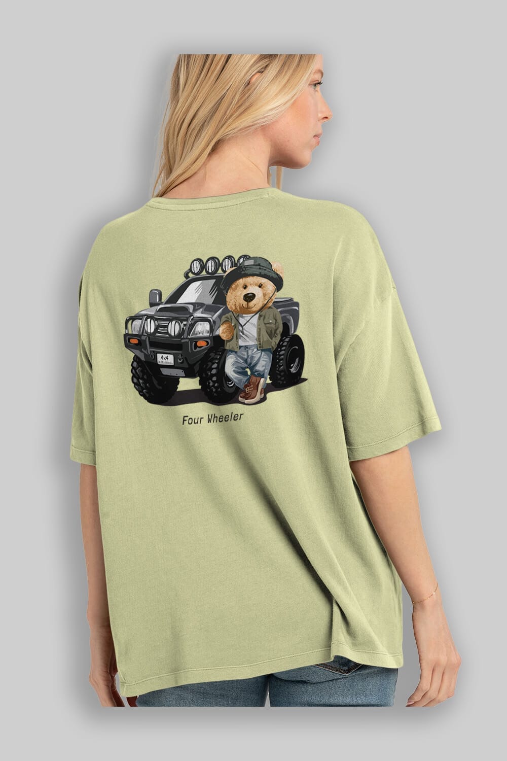 Teddy Bear Off Road Arka Baskılı Oversize t-shirt Erkek Kadın Unisex %100 Pamuk