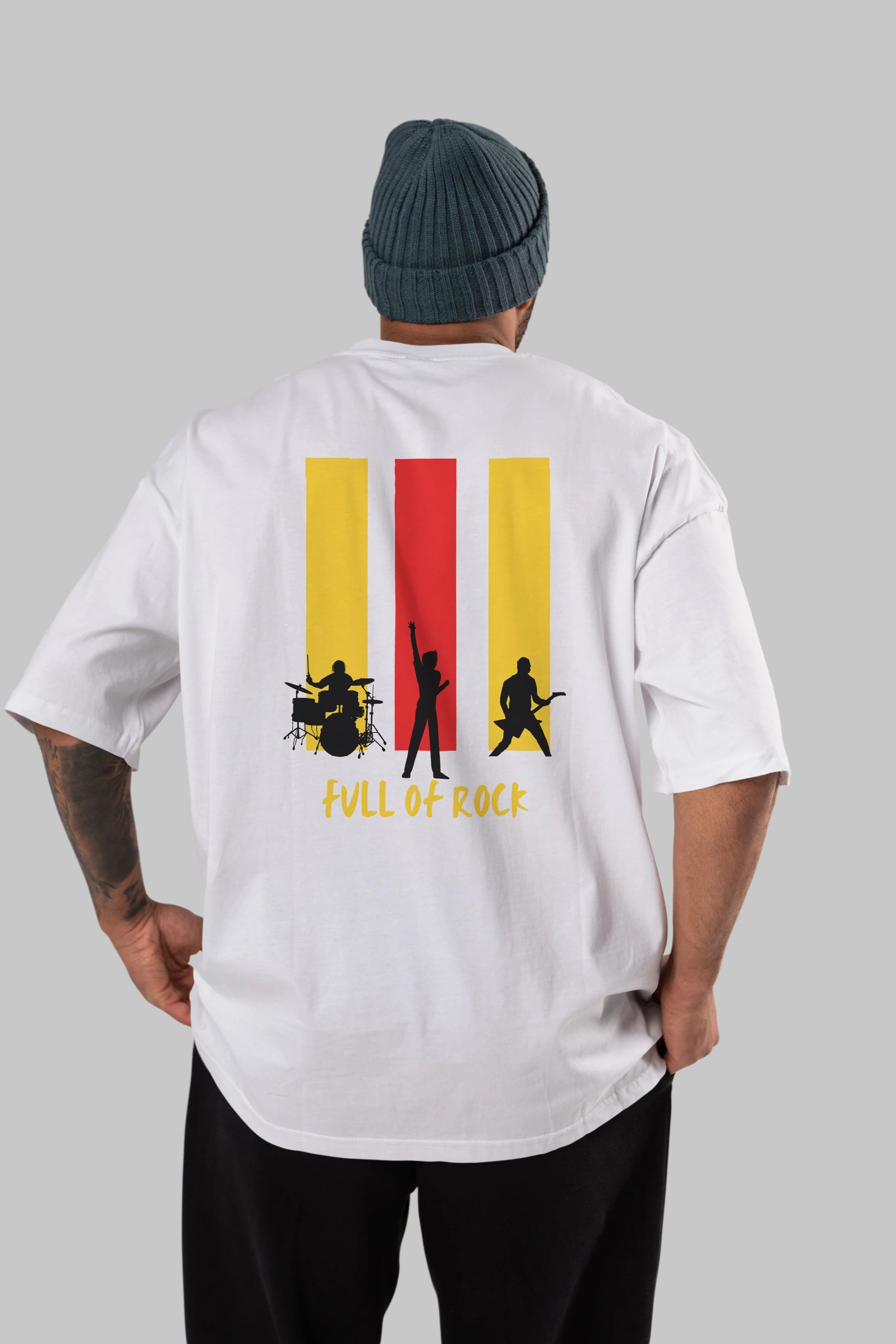 Full of Rock Yazılı Arka Baskılı Oversize t-shirt Erkek Kadın Unisex