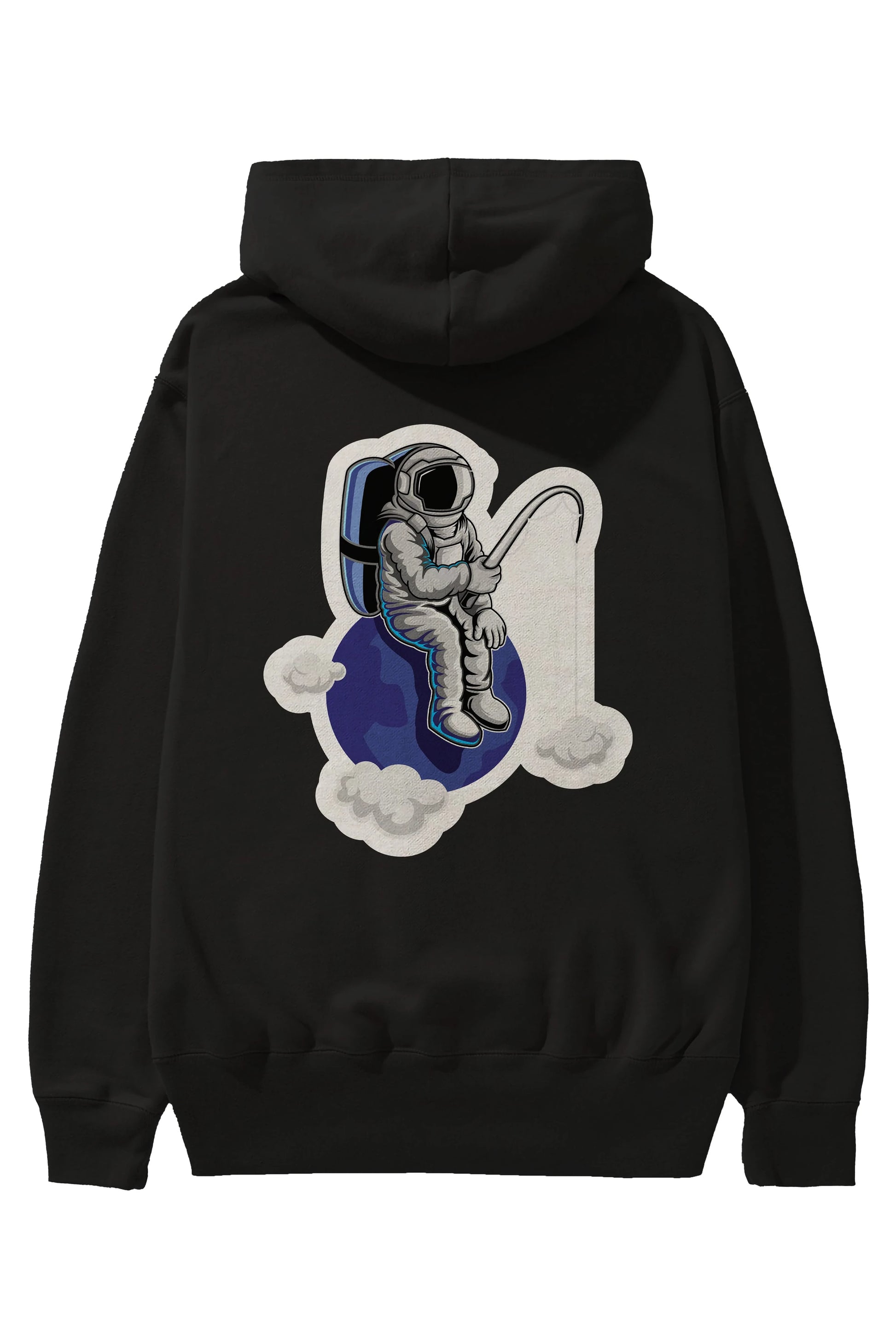 Astronaut Fishing Sticker Arka Baskılı Hoodie Oversize Kapüşonlu Sweatshirt Erkek Kadın Unisex