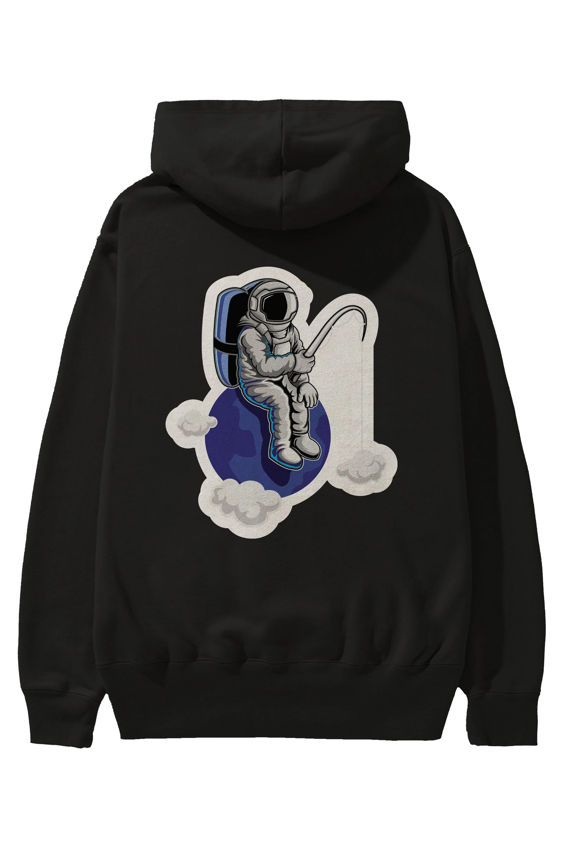 Astronaut Fishing Sticker Arka Baskılı Hoodie Oversize Kapüşonlu Sweatshirt Erkek Kadın Unisex