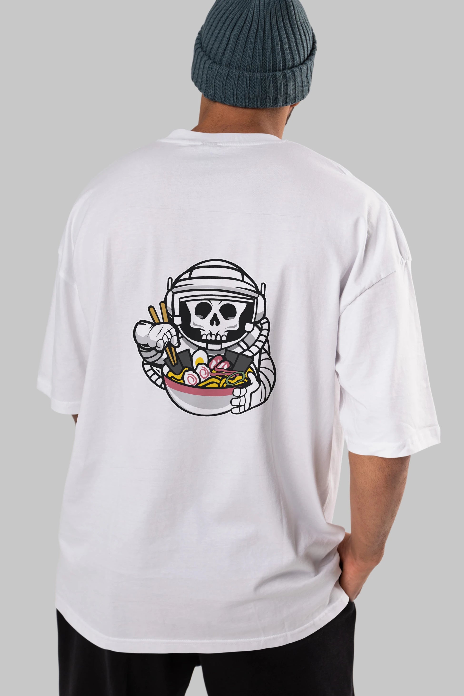 Astronaut Ramen Arka Baskılı Oversize t-shirt Erkek Kadın Unisex %100 Pamuk tişort