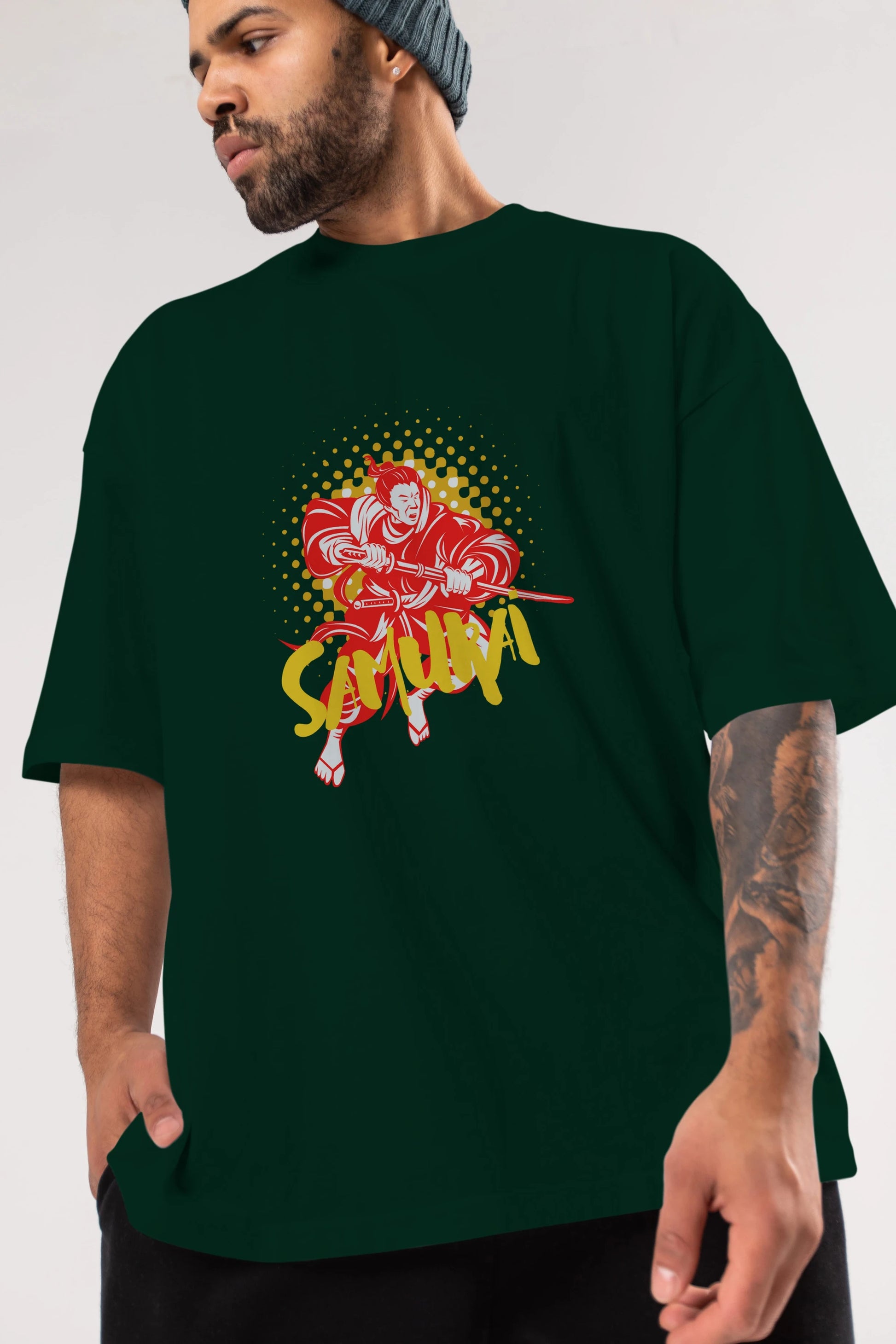 Samurai Ön Baskılı Oversize t-shirt Erkek Kadın Unisex
