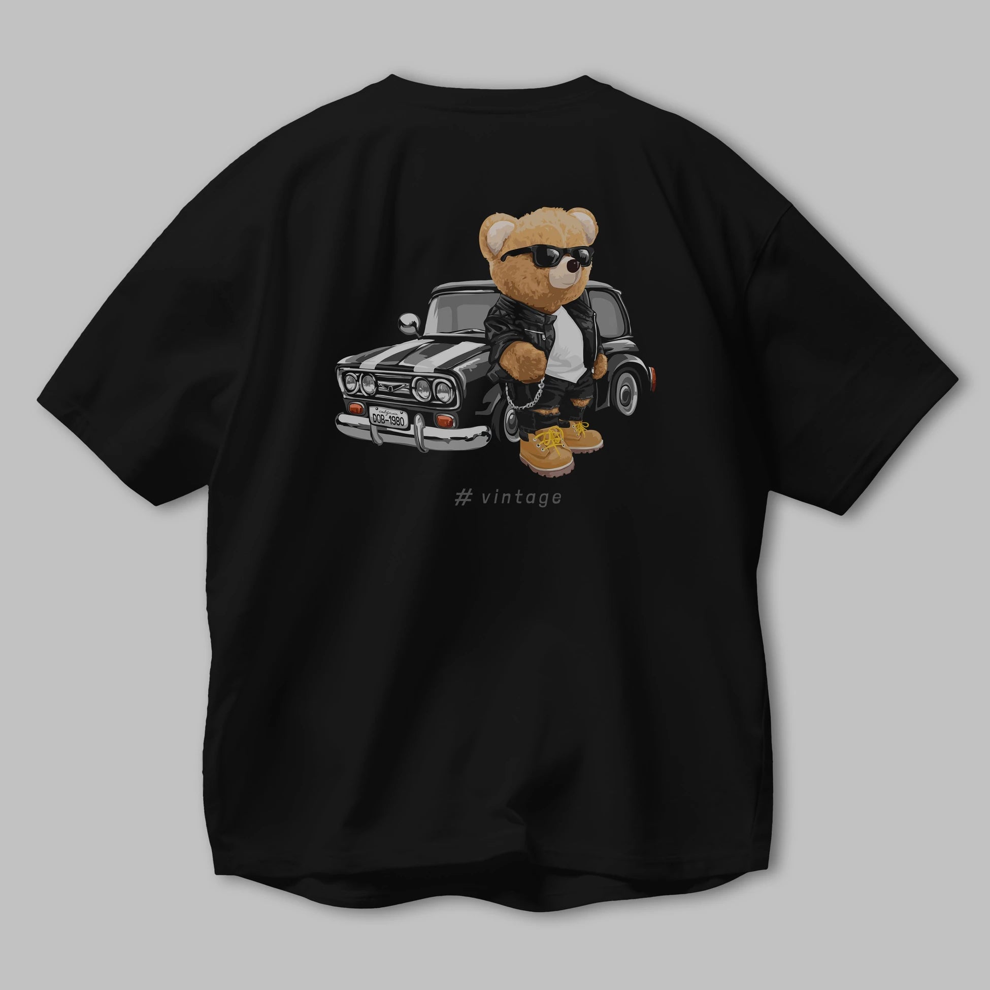 Teddy Bear Vintage Arka Baskılı Oversize t-shirt Erkek Kadın Unisex %100 Pamuk