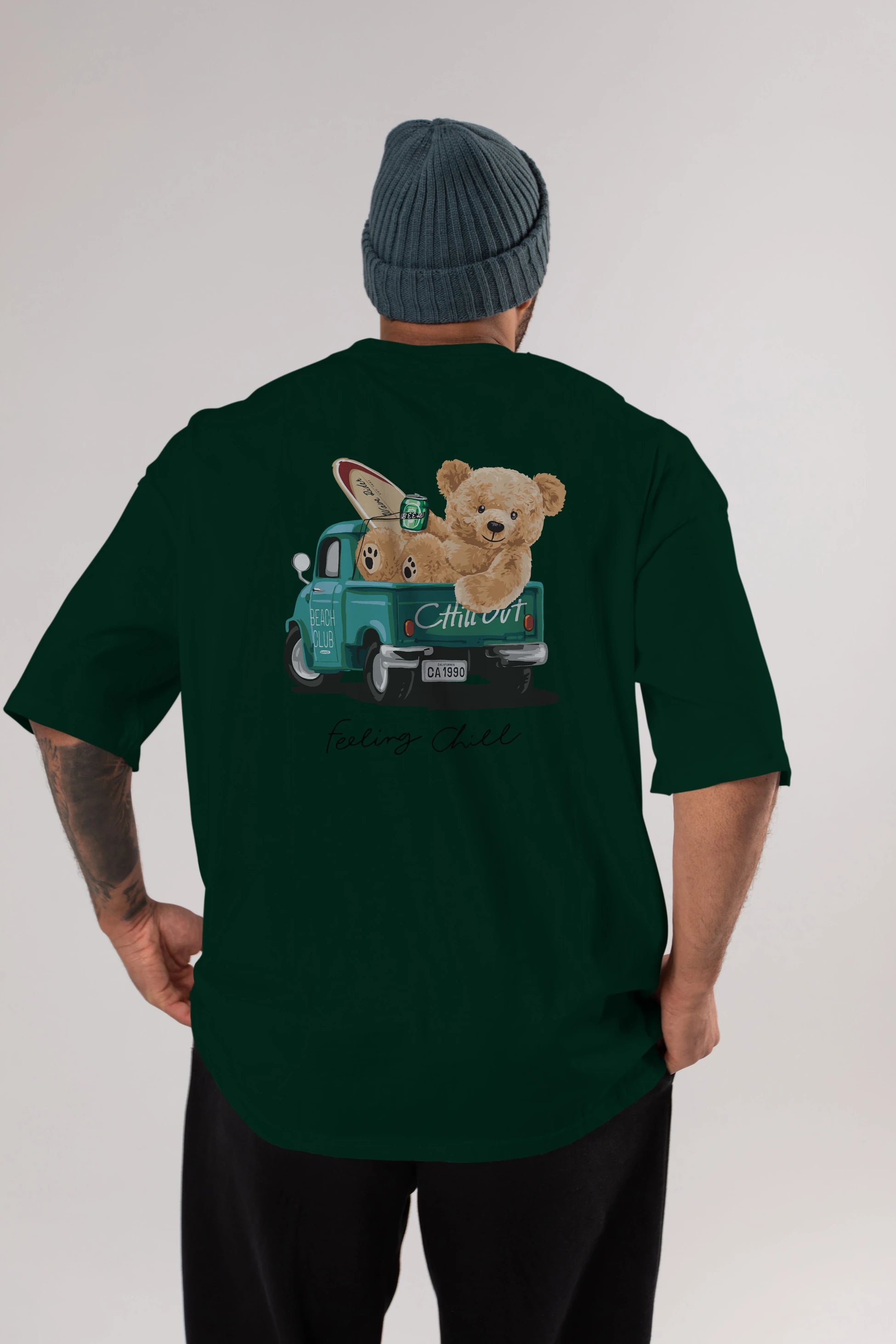 Teddy Bear Chill Out Arka Baskılı Oversize t-shirt Erkek Kadın Unisex %100 Pamuk
