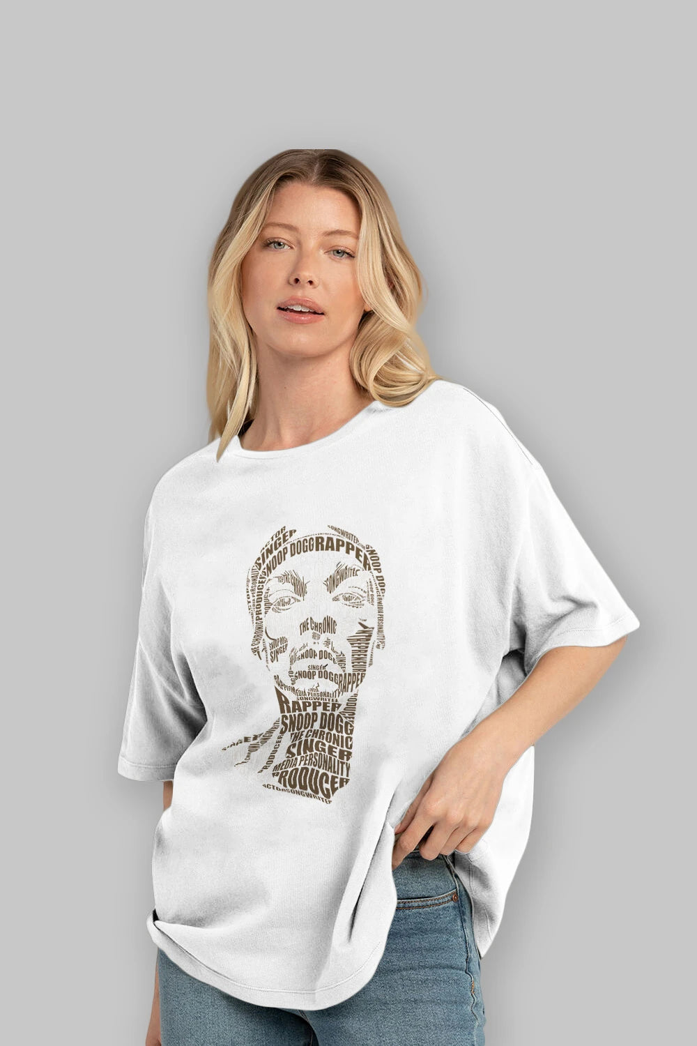 Snoop Dogg Calligram Ön Baskılı Oversize t-shirt %100 pamuk Erkek Kadın Unisex