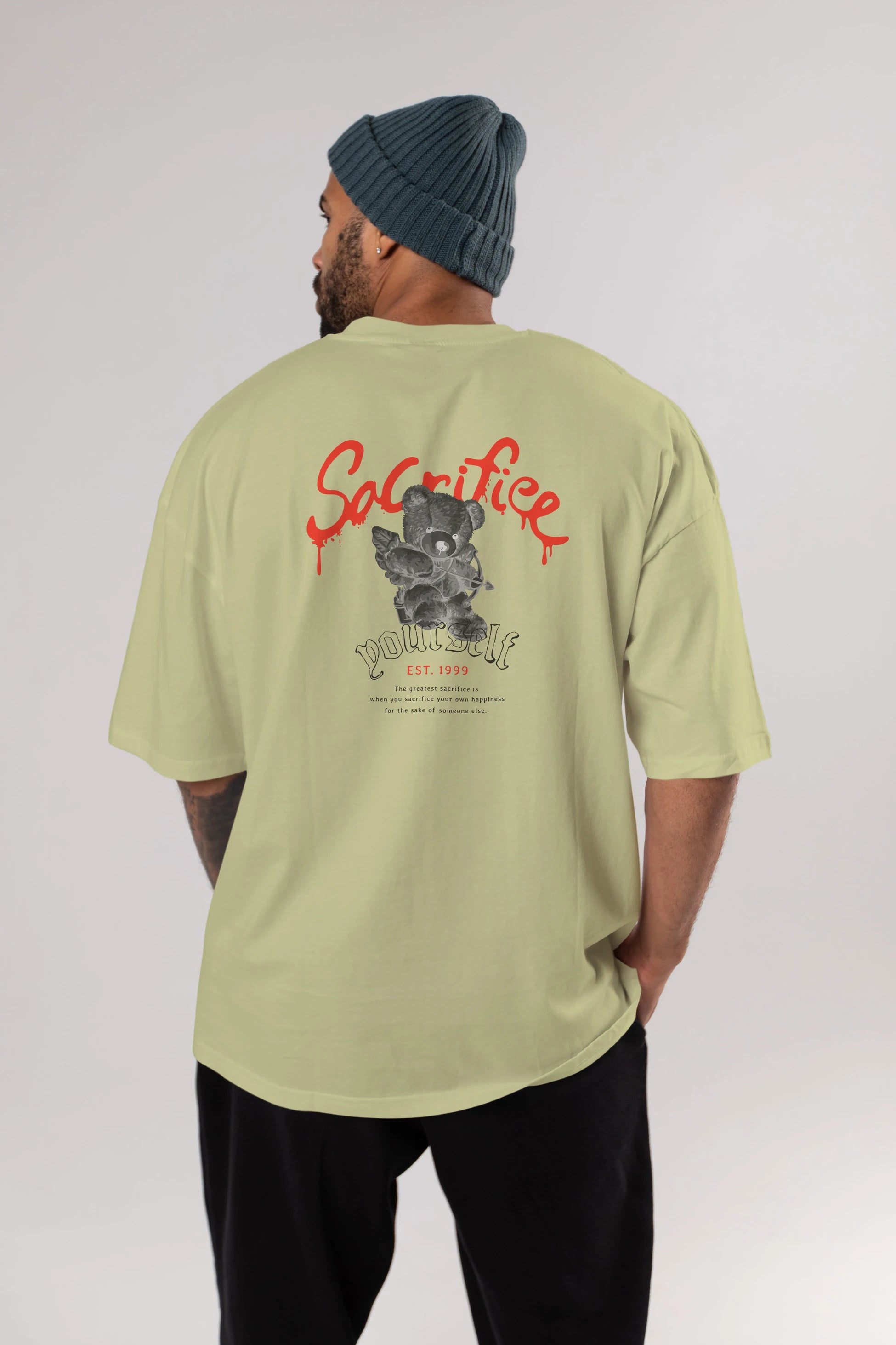 Sacrifice Yourself Bear Arka Baskılı Oversize t-shirt Erkek Kadın Unisex