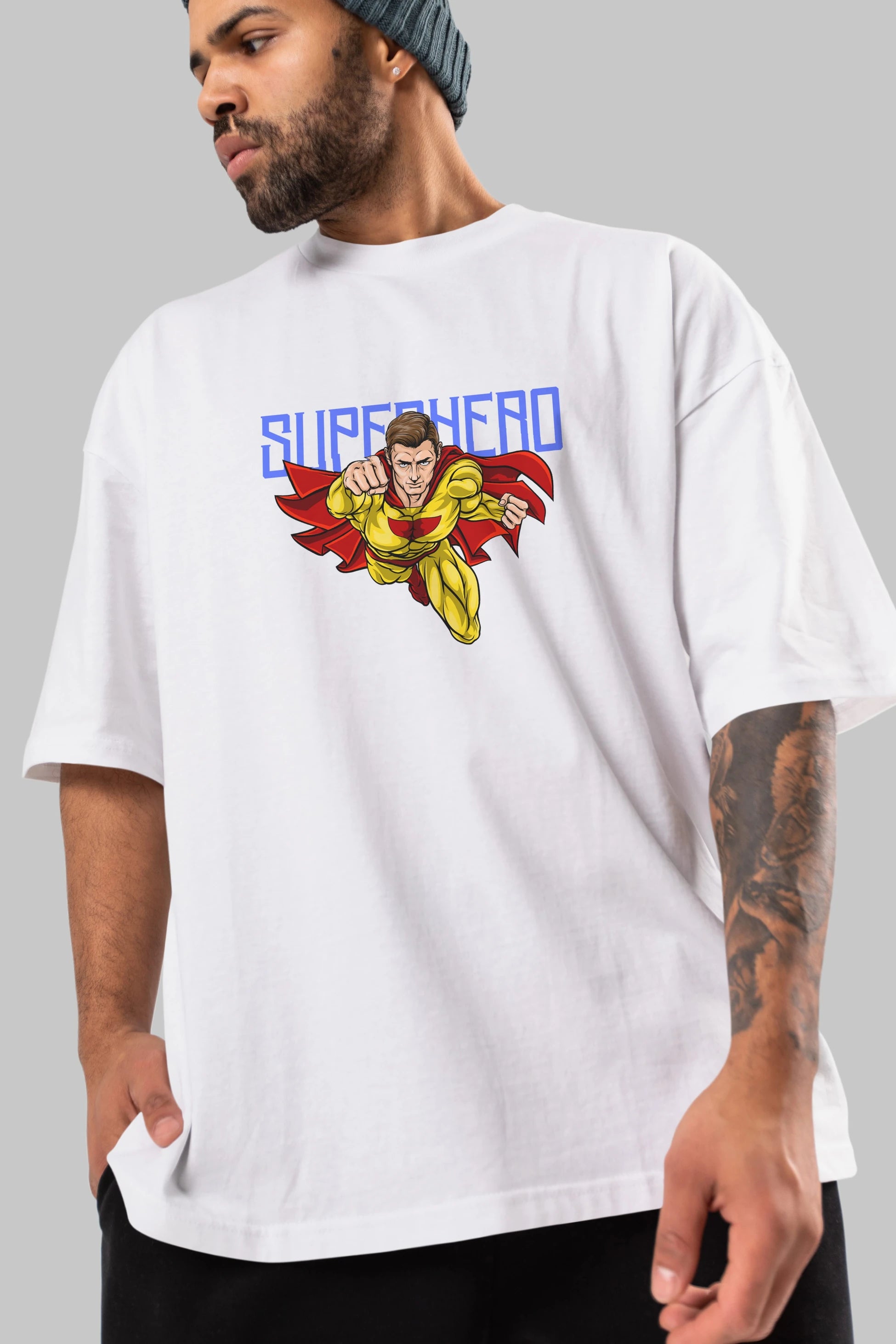 Super Hero Ön Baskılı Oversize t-shirt Erkek Kadın Unisex