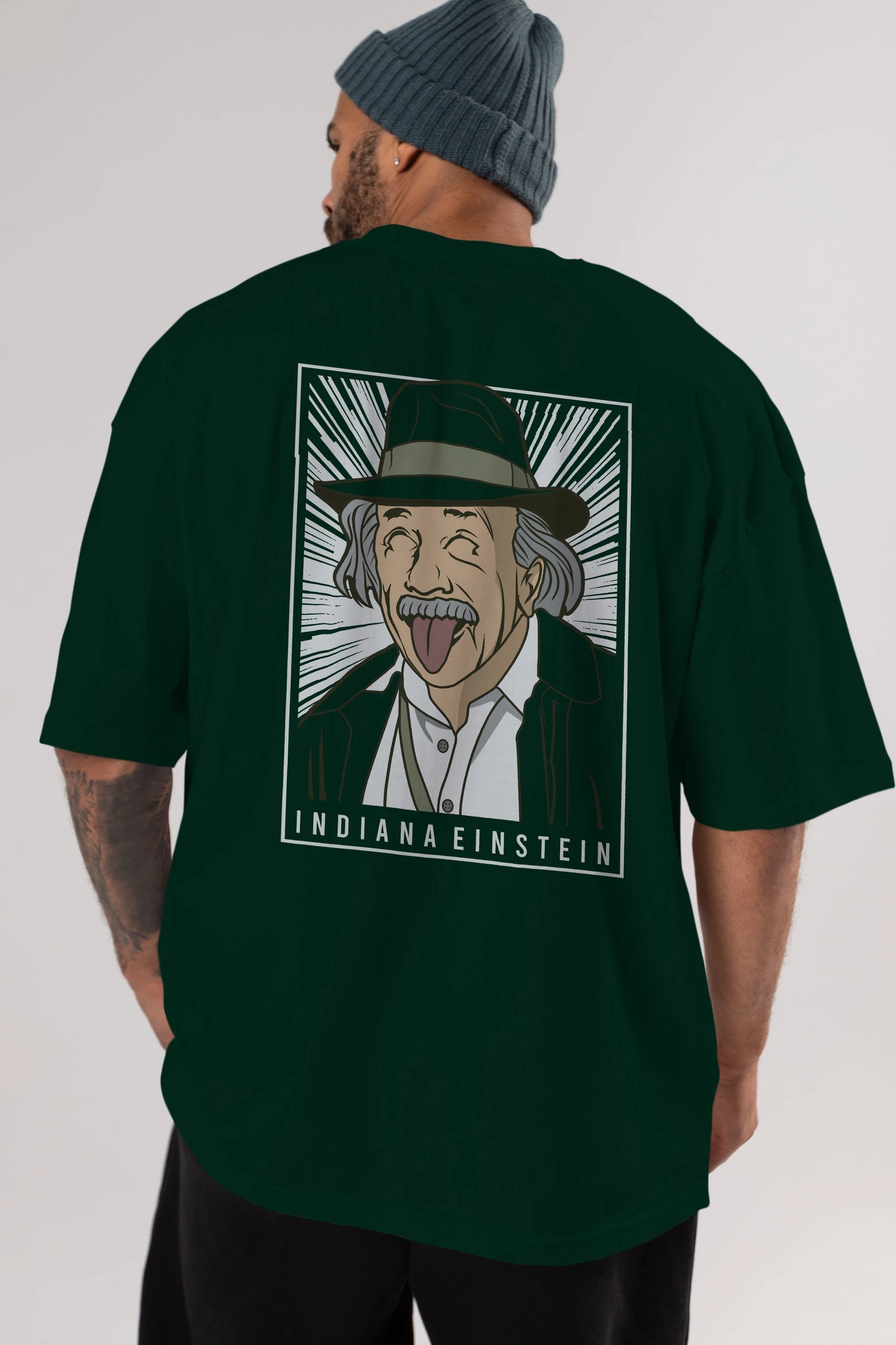 Indiana Jones Einstein Arka Baskılı Oversize t-shirt Erkek Kadın Unisex %100 Pamuk tişort