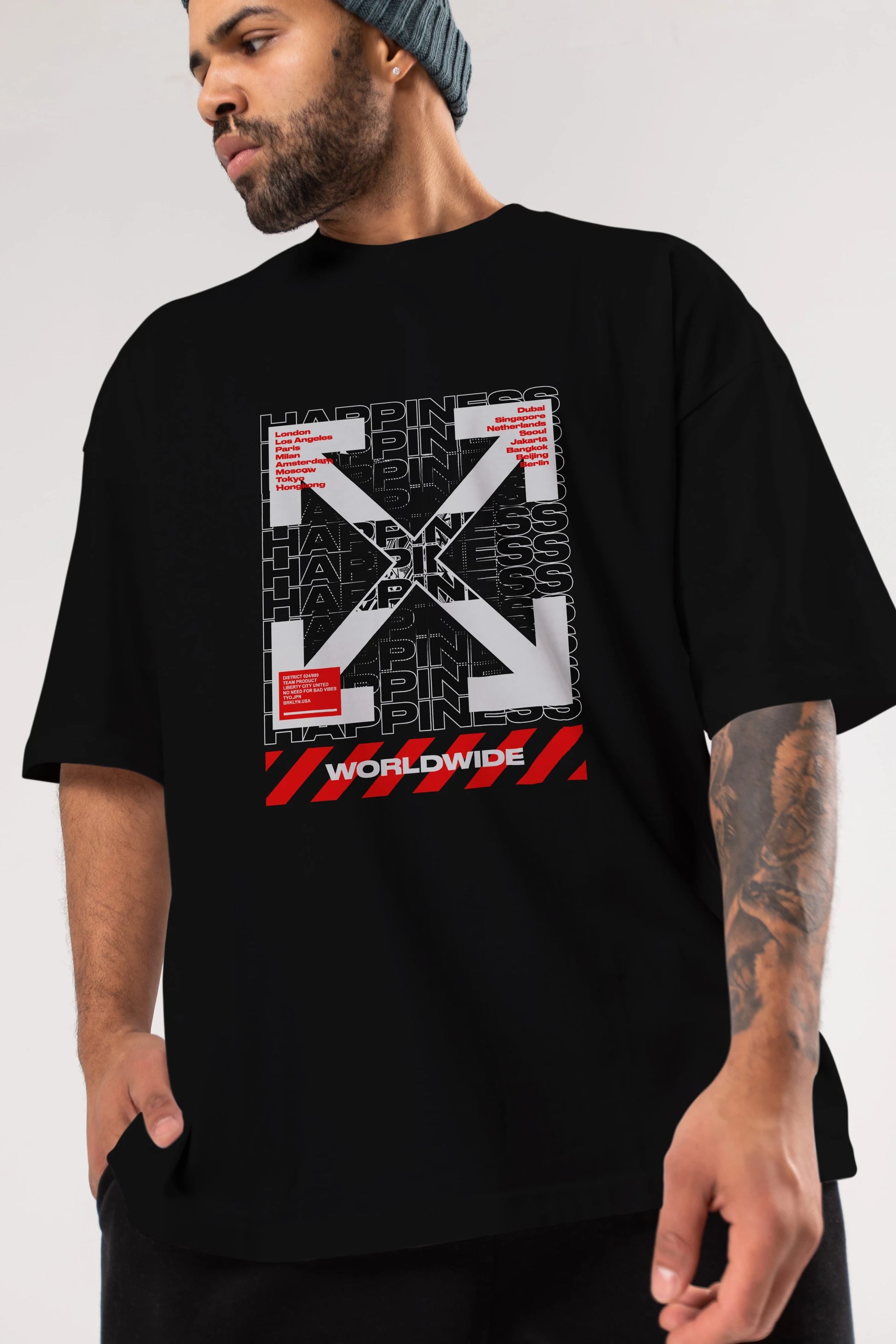 Happiness Worldwide Ön Baskılı Oversize t-shirt Erkek Kadın Unisex