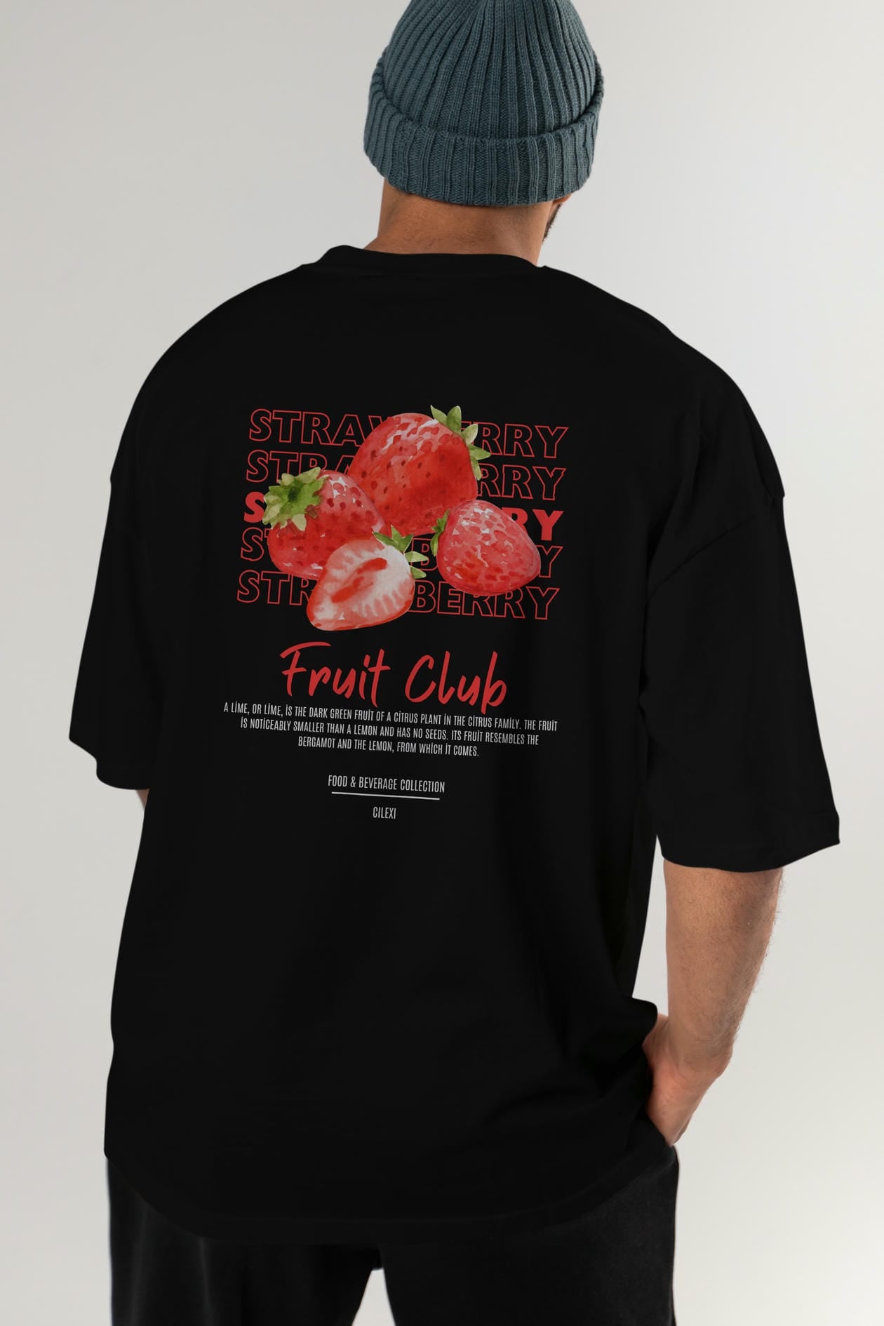 Strawberry Arka Baskılı Oversize t-shirt Erkek Kadın Pamuk Bisiklet Yaka tişort