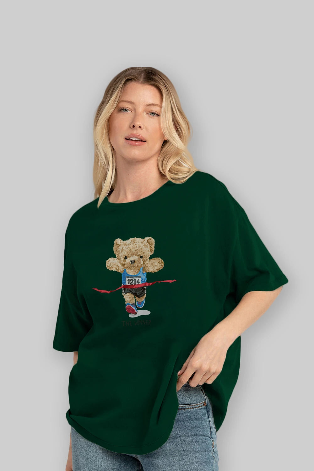 Teddy Bear The Winner Ön Baskılı Oversize t-shirt Erkek Kadın Unisex %100 Pamuk