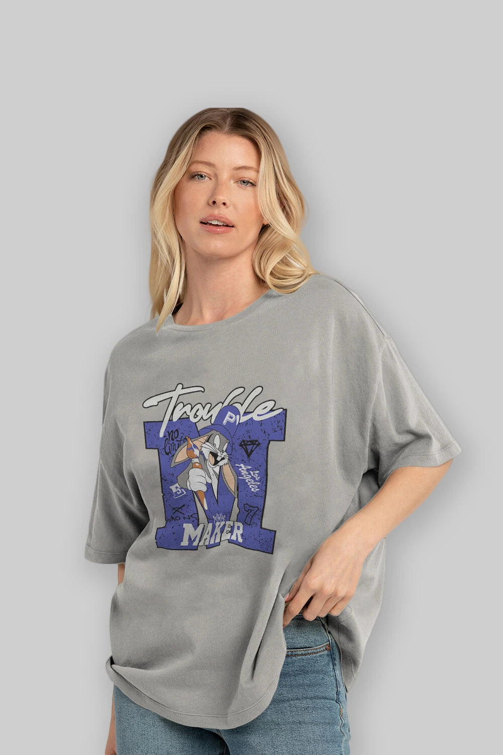 Bugs Bunny Ön Baskılı Oversize t-shirt Erkek Kadın Unisex %100 Pamuk Bisiklet Yaka tişort