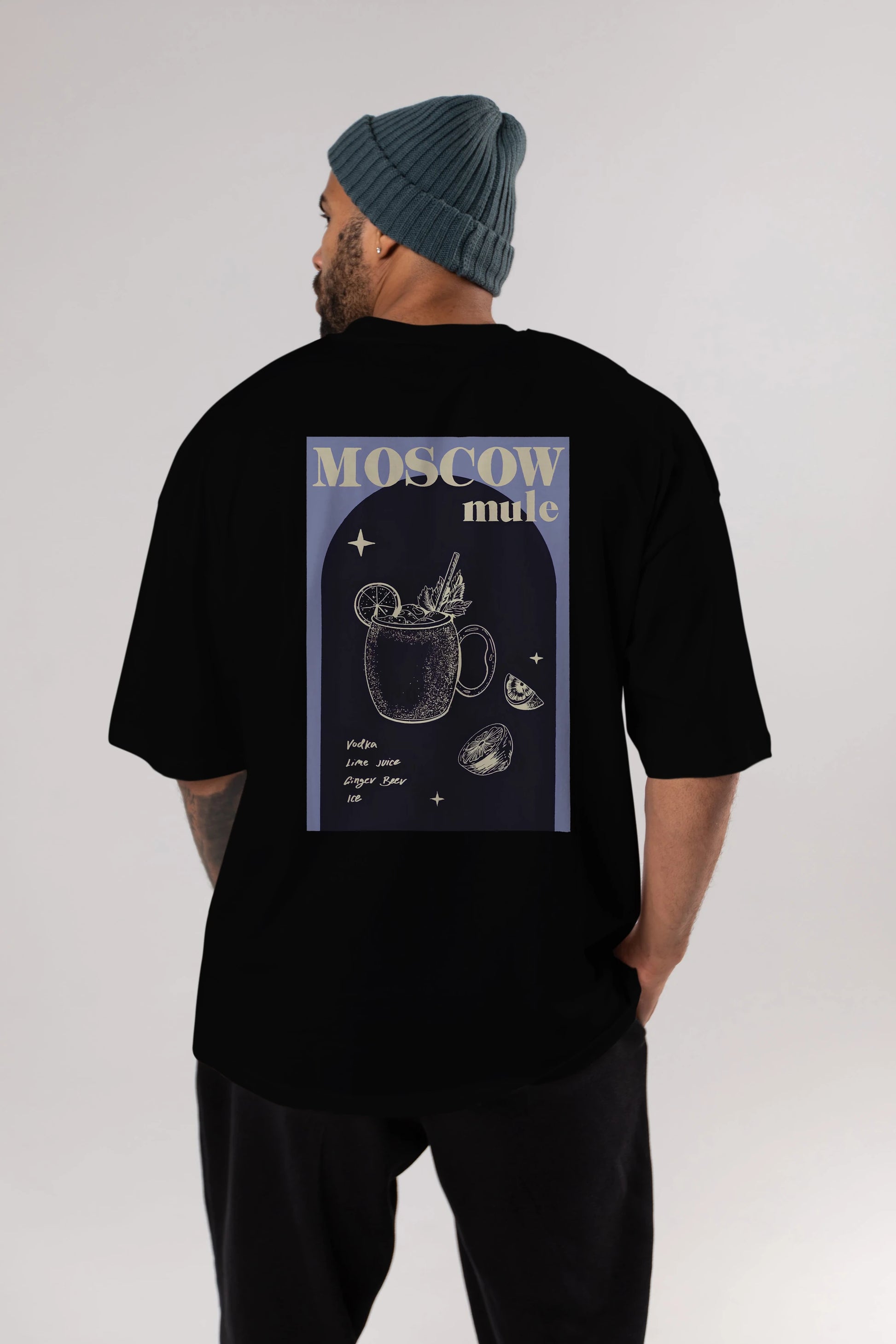 Moscow Mule Arka Baskılı Oversize t-shirt Erkek Kadın Unisex %100 Pamuk Bisiklet Yaka tişort