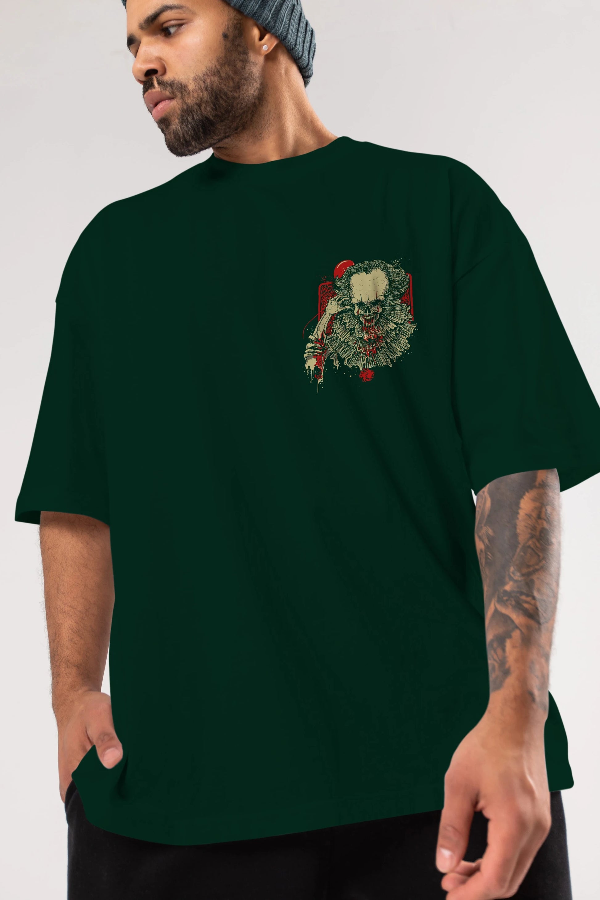 it (2) Ön Sol Baskılı Oversize t-shirt Erkek Kadın Unisex %100 Pamuk Bisiklet Yaka tişort