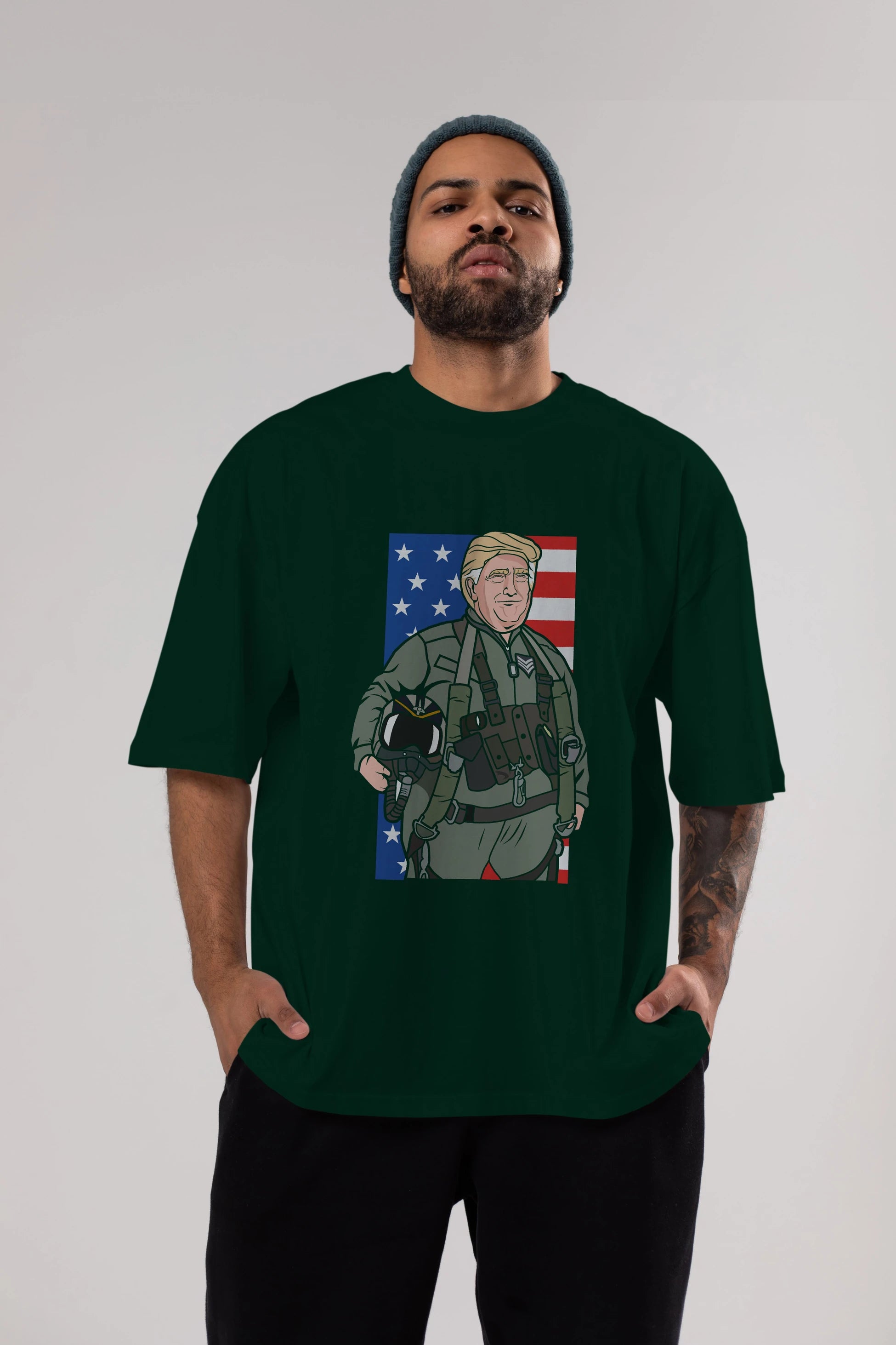 Trump Jetplane Pilot Ön Baskılı Oversize t-shirt Erkek Kadın Unisex %100 Pamuk tişort