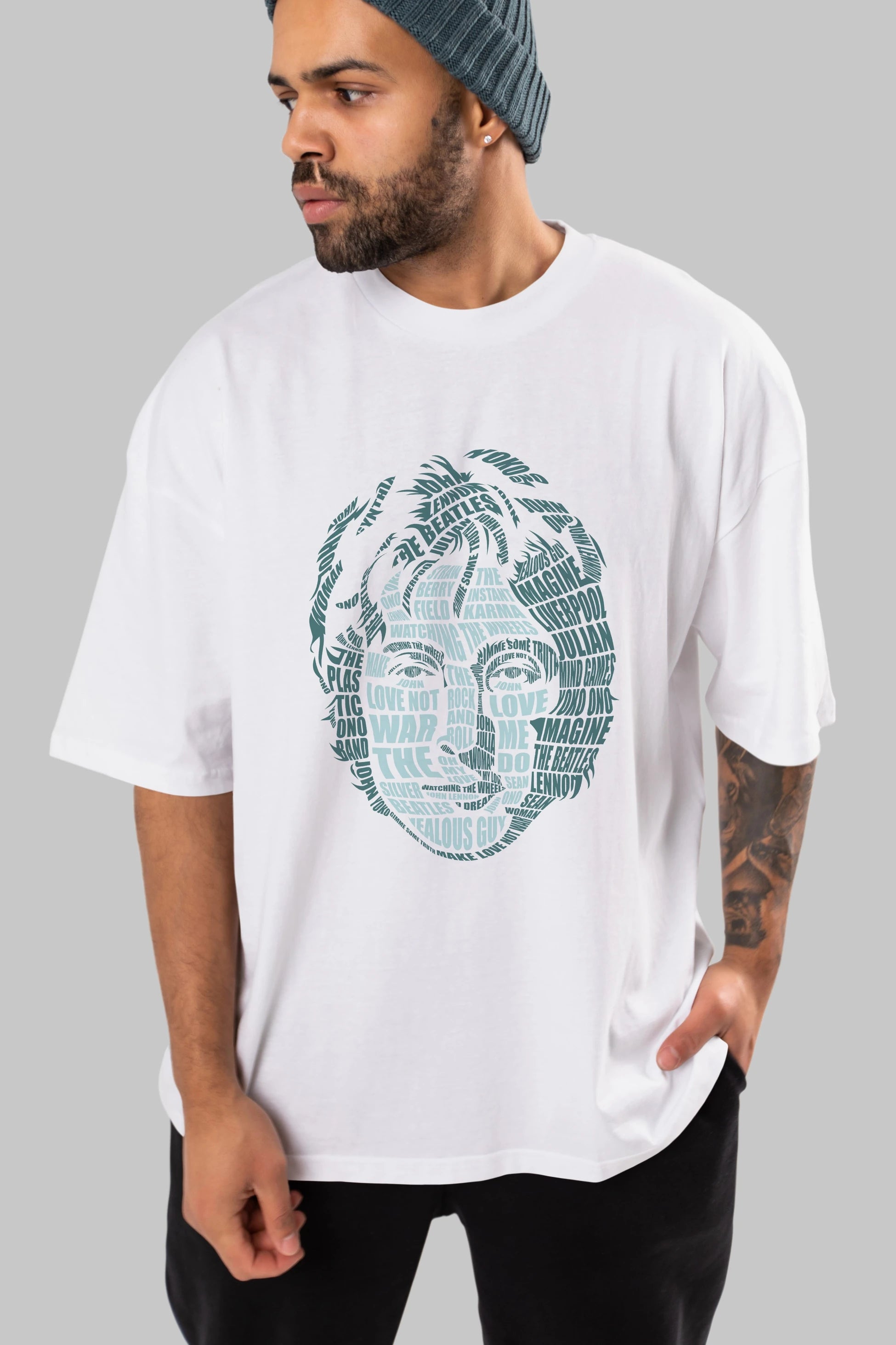John Lennon Calligram Ön Baskılı Oversize t-shirt %100 pamuk Erkek Kadın Unisex