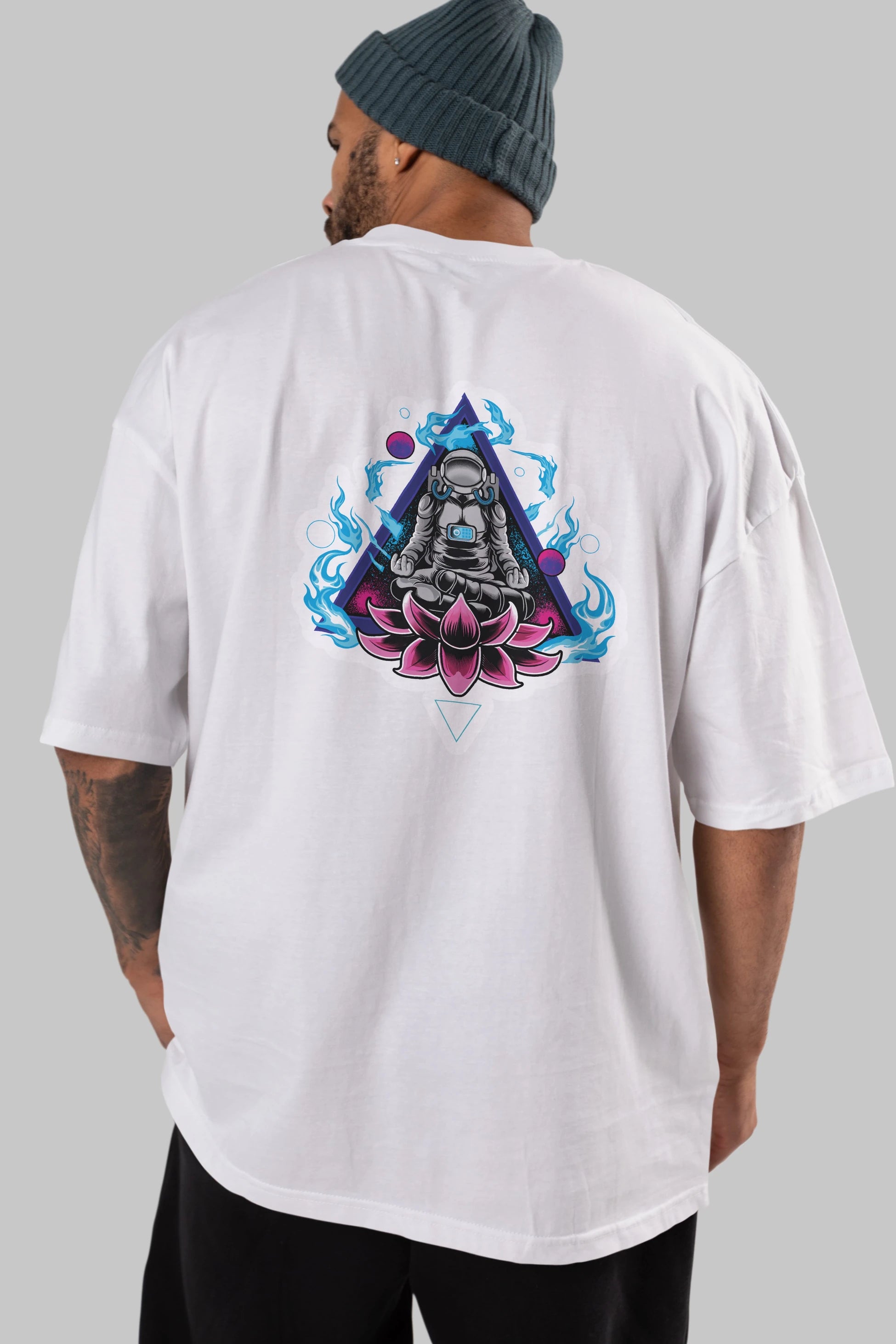 Astronaut Meditation Sticker Arka Baskılı Oversize t-shirt Erkek Kadın Unisex