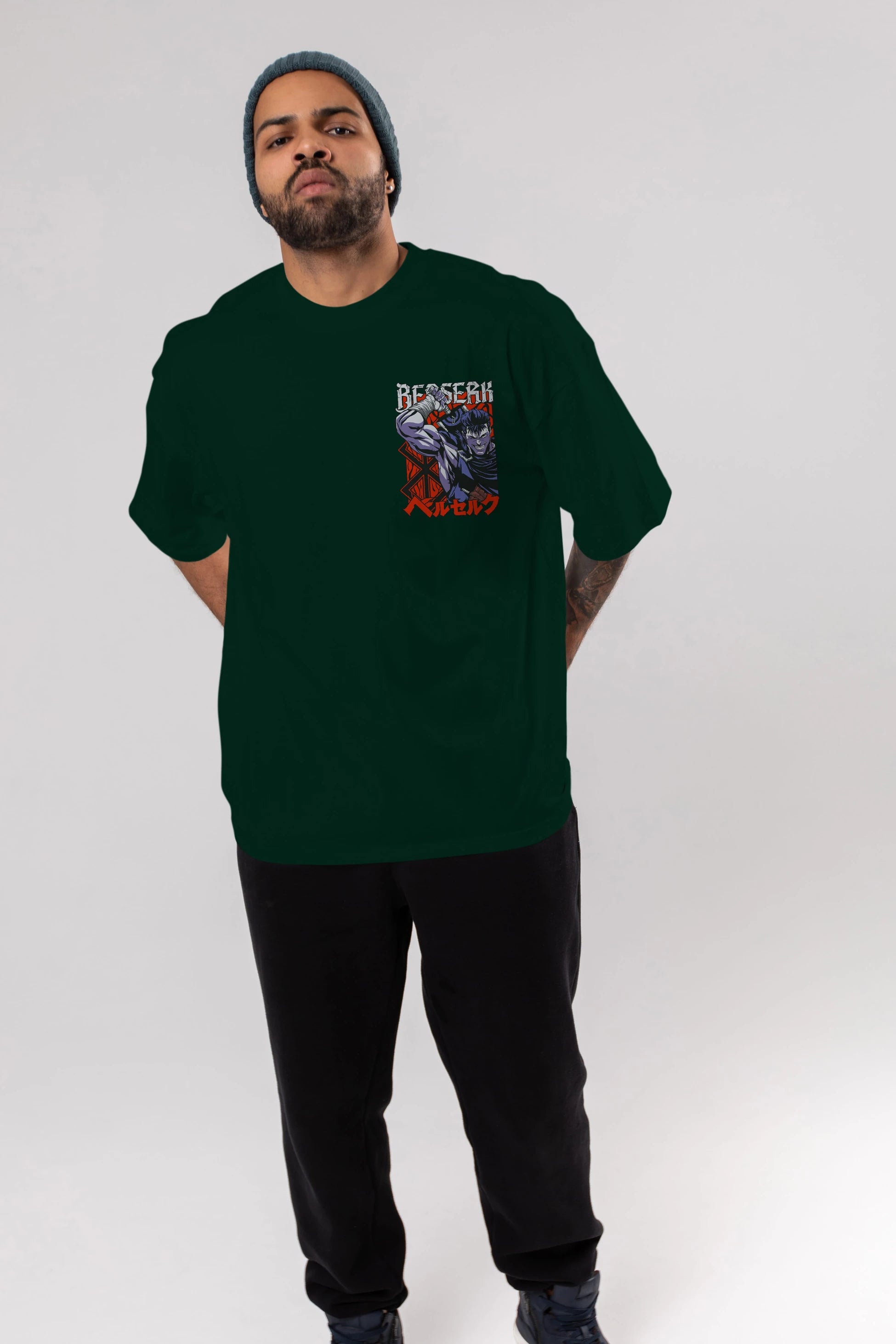 GUTS berserk Ön Sol Baskılı Oversize t-shirt Erkek Kadın Unisex %100 Pamuk Bisiklet Yaka tişort