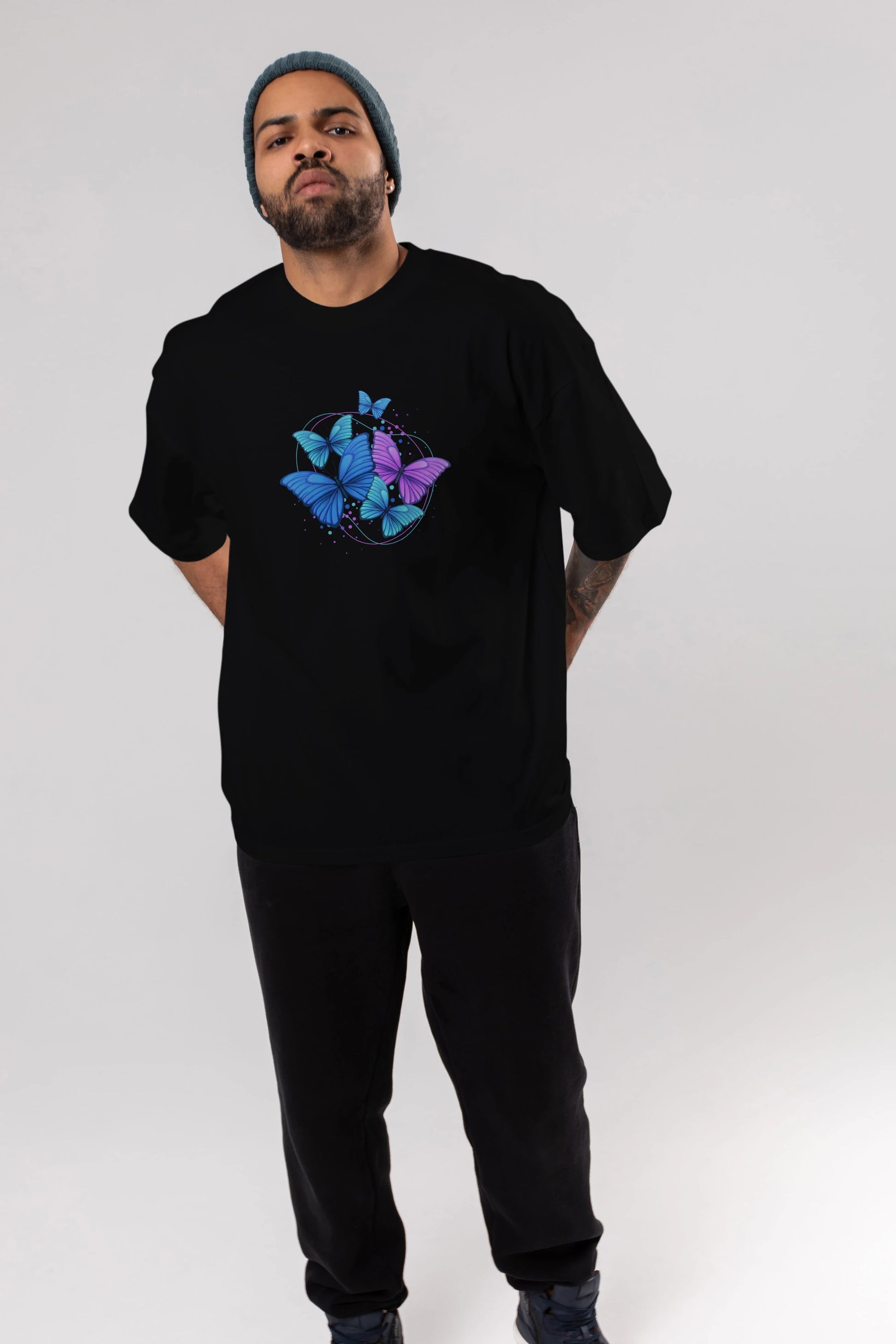 Kelebek Ön Baskılı Oversize t-shirt Erkek Kadın Unisex