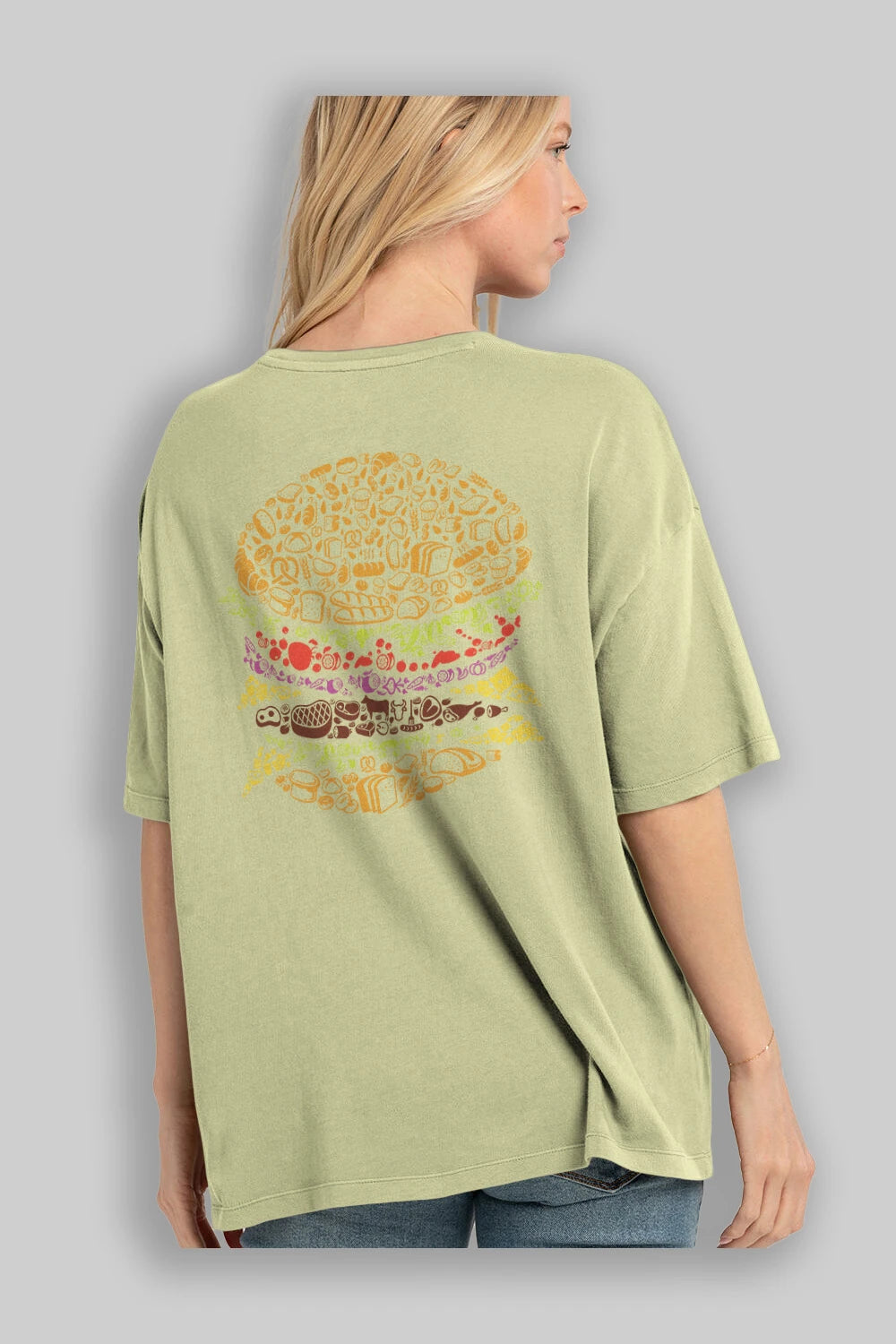 Burger Arka Baskılı Oversize t-shirt %100 pamuk Erkek Kadın Unisex