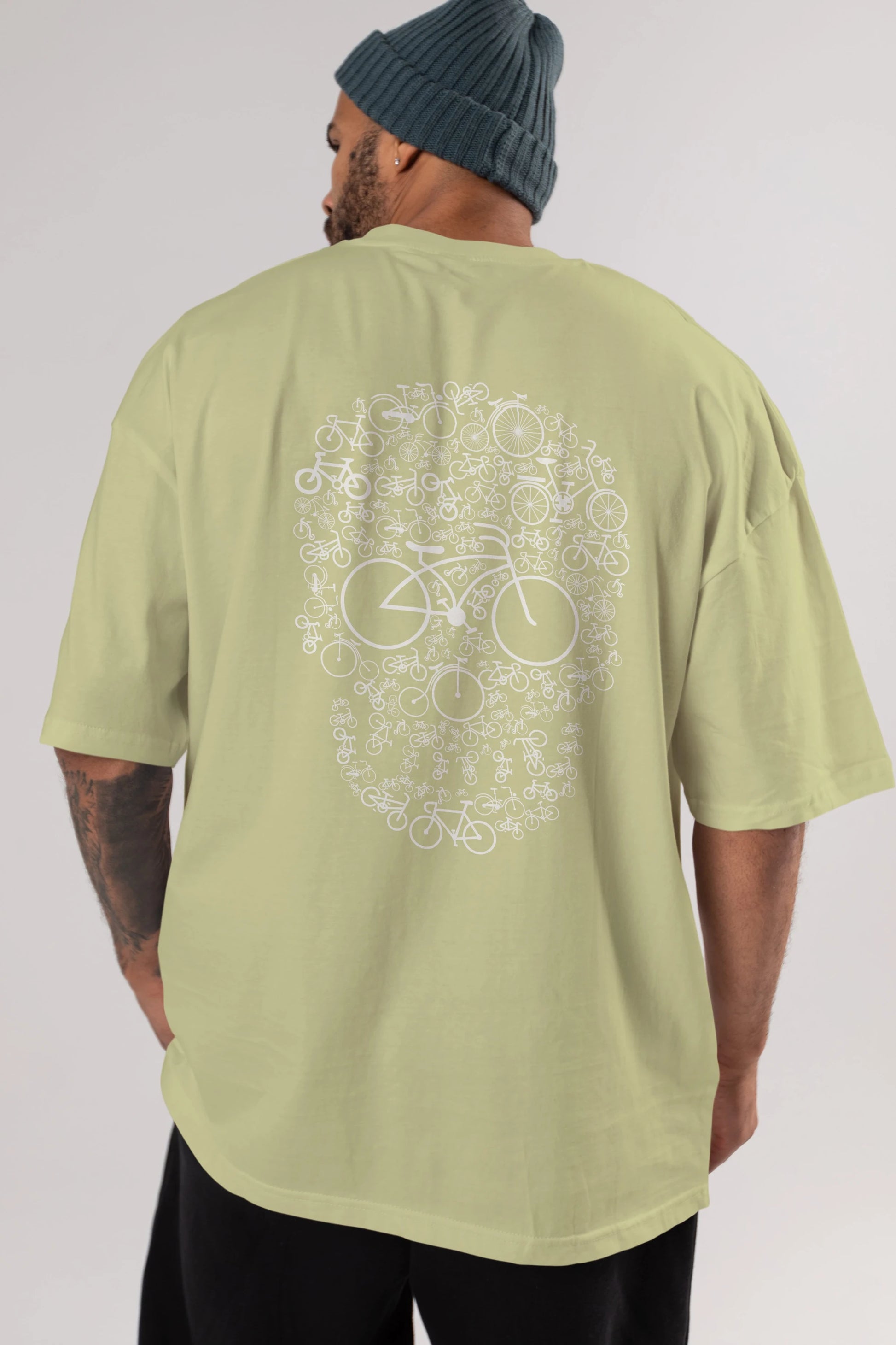 Bicycle Skull Arka Baskılı Oversize t-shirt %100 pamuk Erkek Kadın Unisex