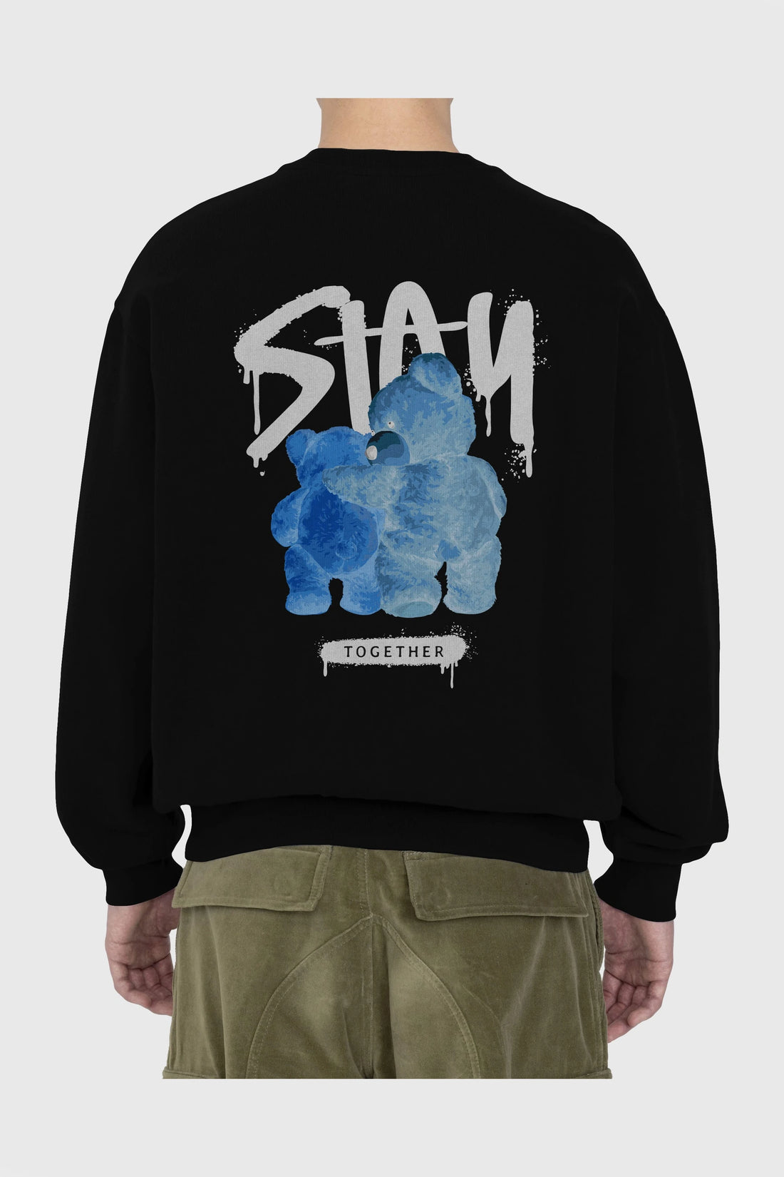 Stay Together Bear Arka Baskılı Oversize Sweatshirt Erkek Kadın Unisex