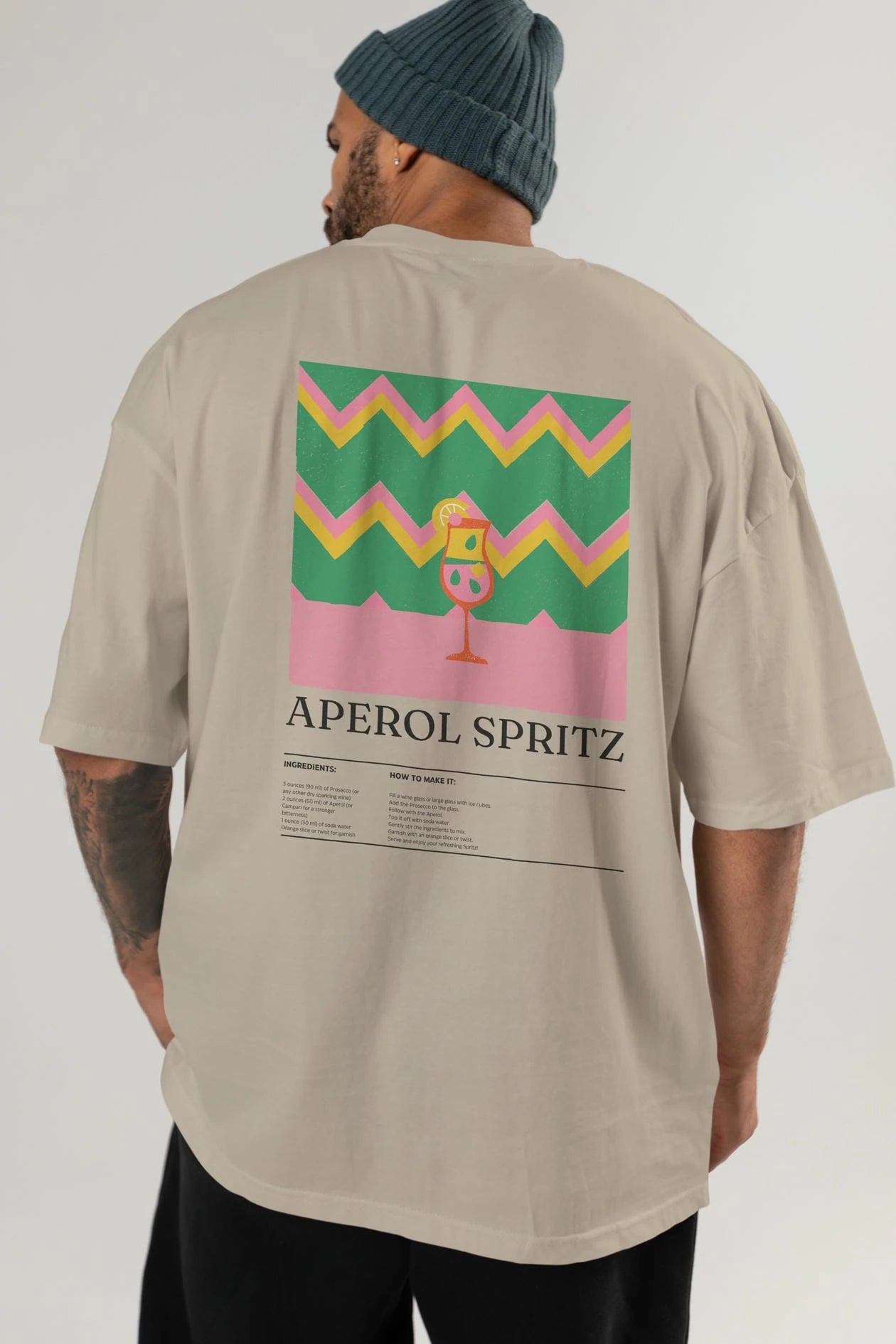 Aperol Spritz Kokteyl Serisi Arka Baskılı Oversize t-shirt Erkek Kadın %100 Pamuk Bisiklet Yaka tişort