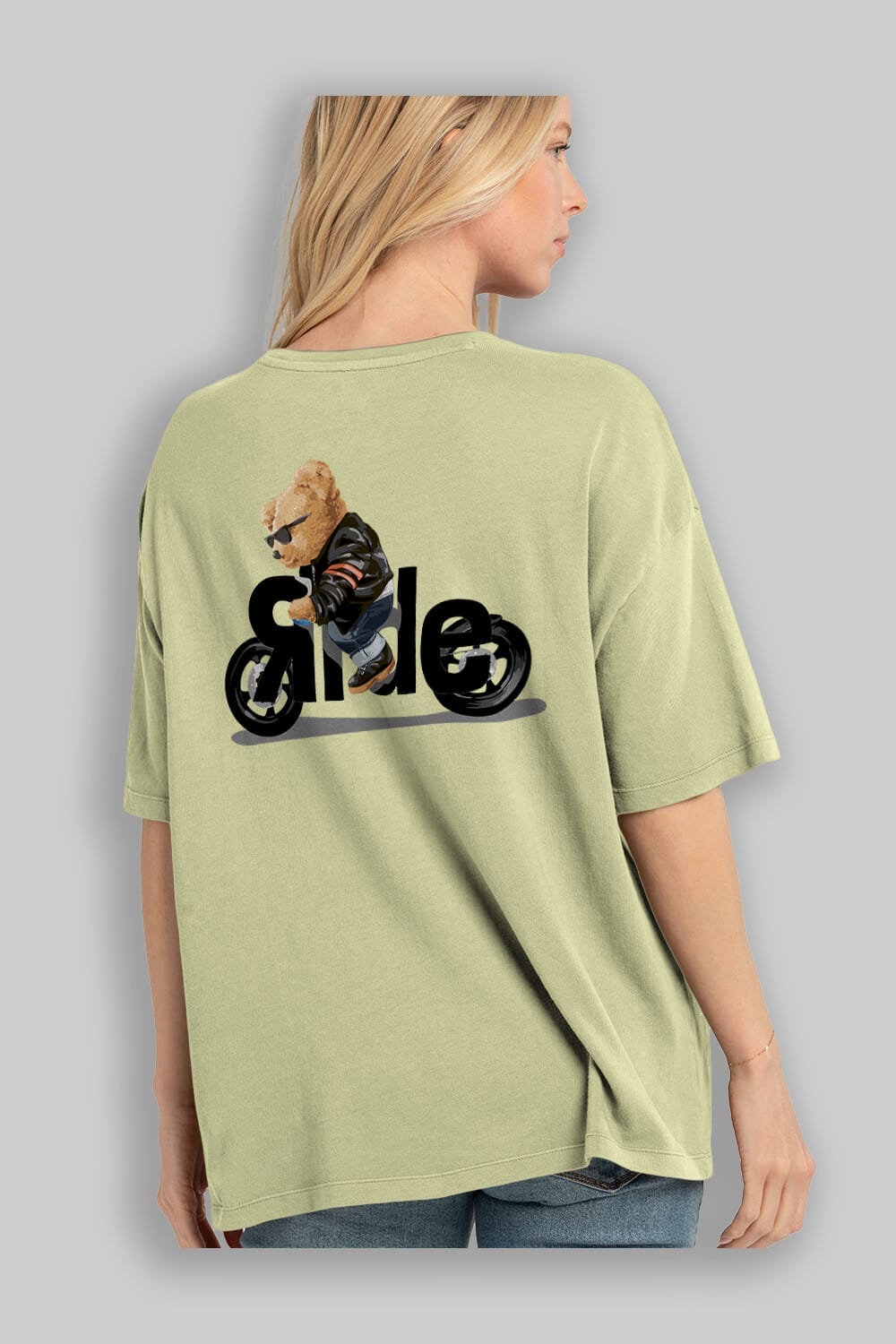 Teddy Bear Ride Arka Baskılı Oversize t-shirt Erkek Kadın Unisex %100 Pamuk