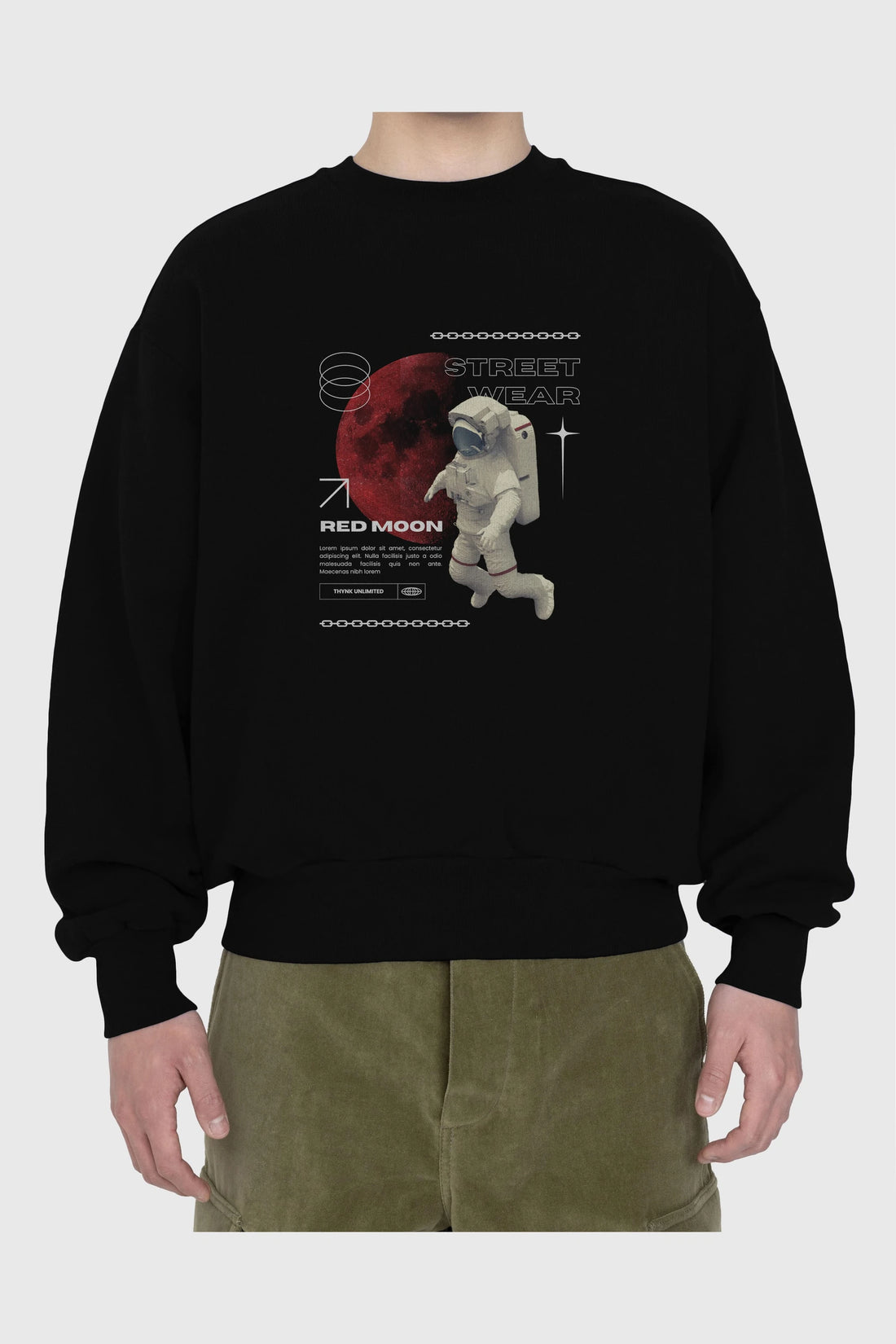 Red Moon Streetwear Ön Baskılı Oversize Sweatshirt Erkek Kadın Unisex