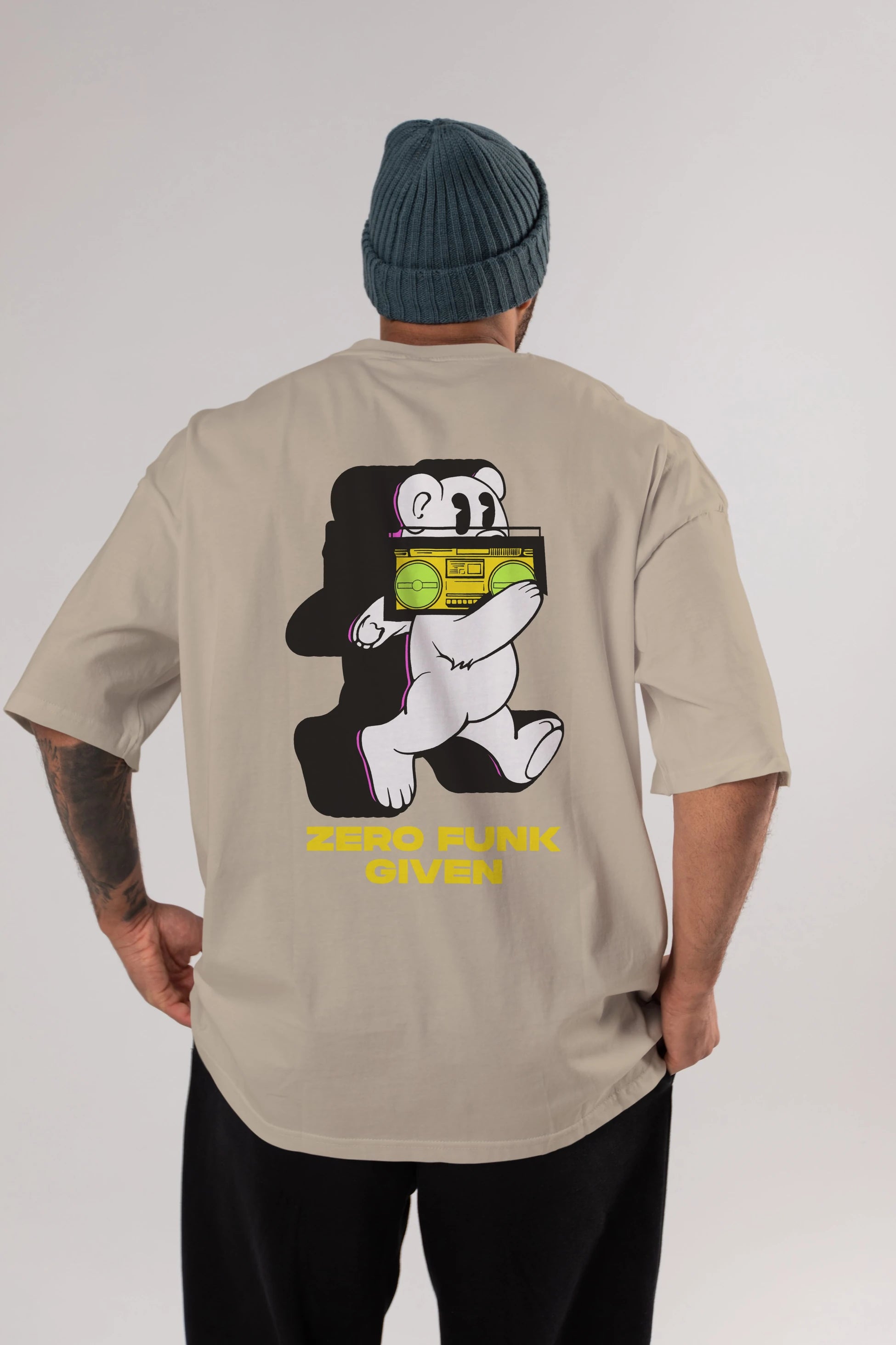 Zero Funk Given Bear Arka Baskılı Oversize t-shirt Erkek Kadın Unisex