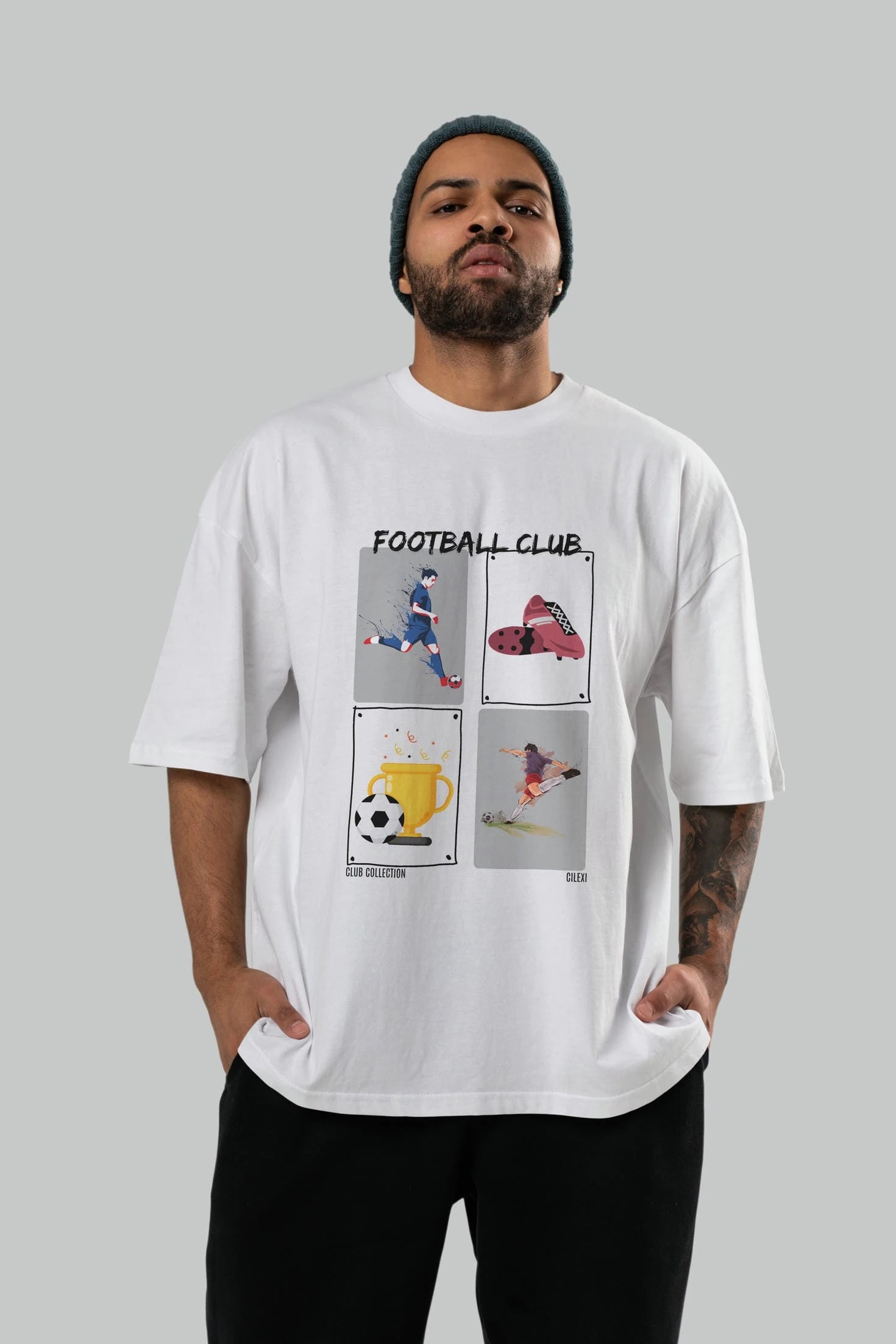 Football Club ön Baskılı Oversize t-shirt Erkek Kadın %100 Pamuk Bisiklet Yaka tişort