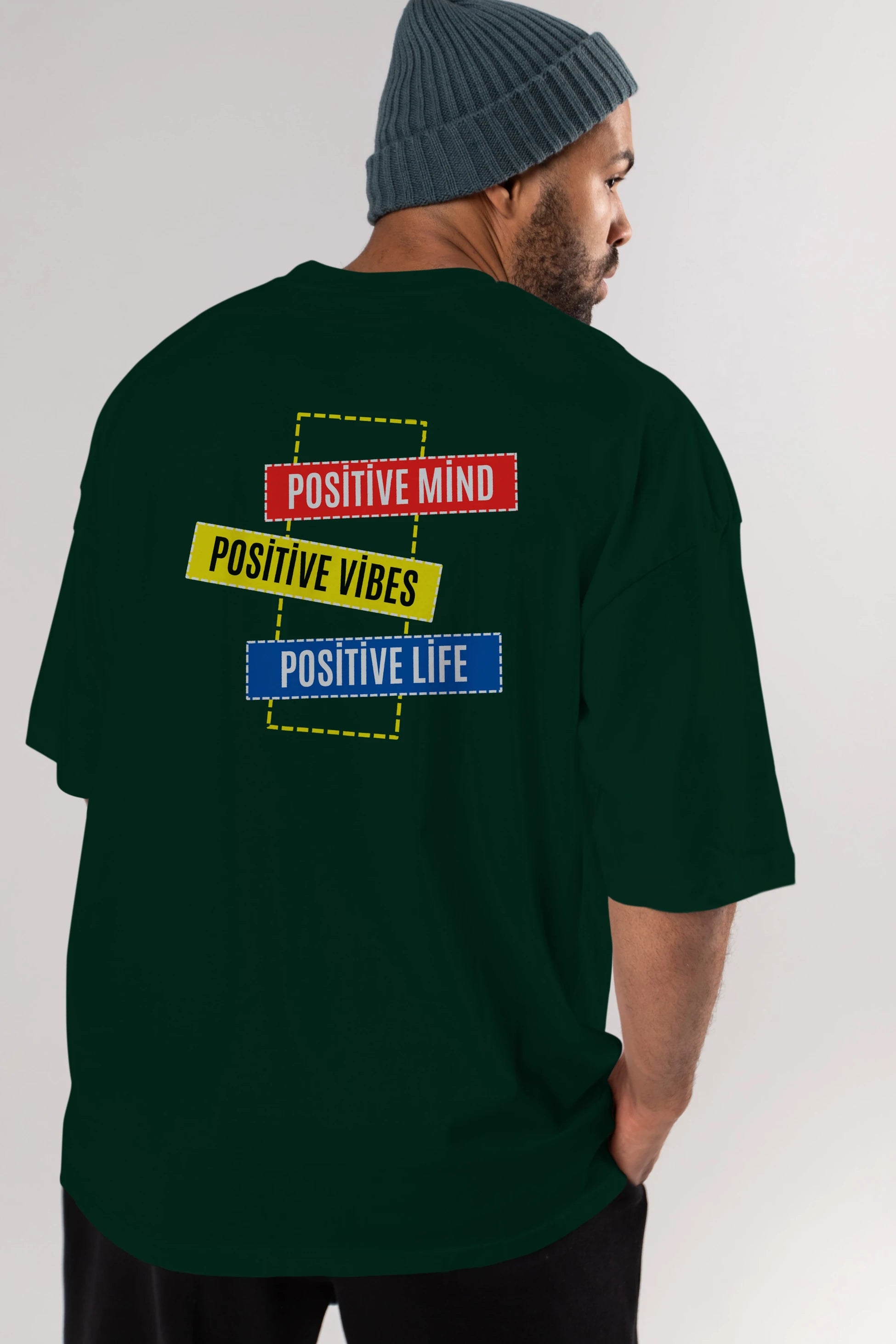 Positive Mind Vibes Lifes Arka Baskılı Oversize t-shirt Erkek Kadın Unisex