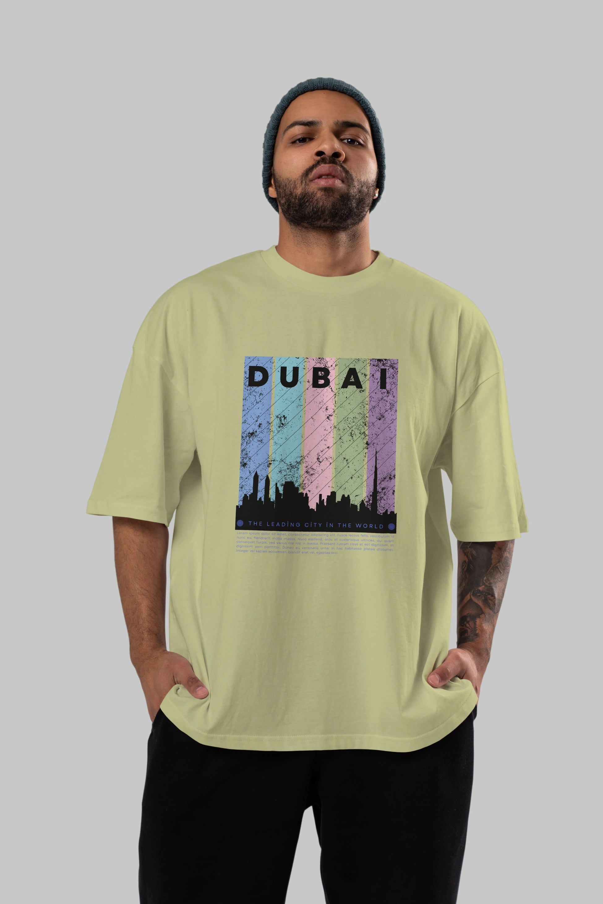 Dubai Yazılı Ön Baskılı Oversize t-shirt Erkek Kadın Unisex