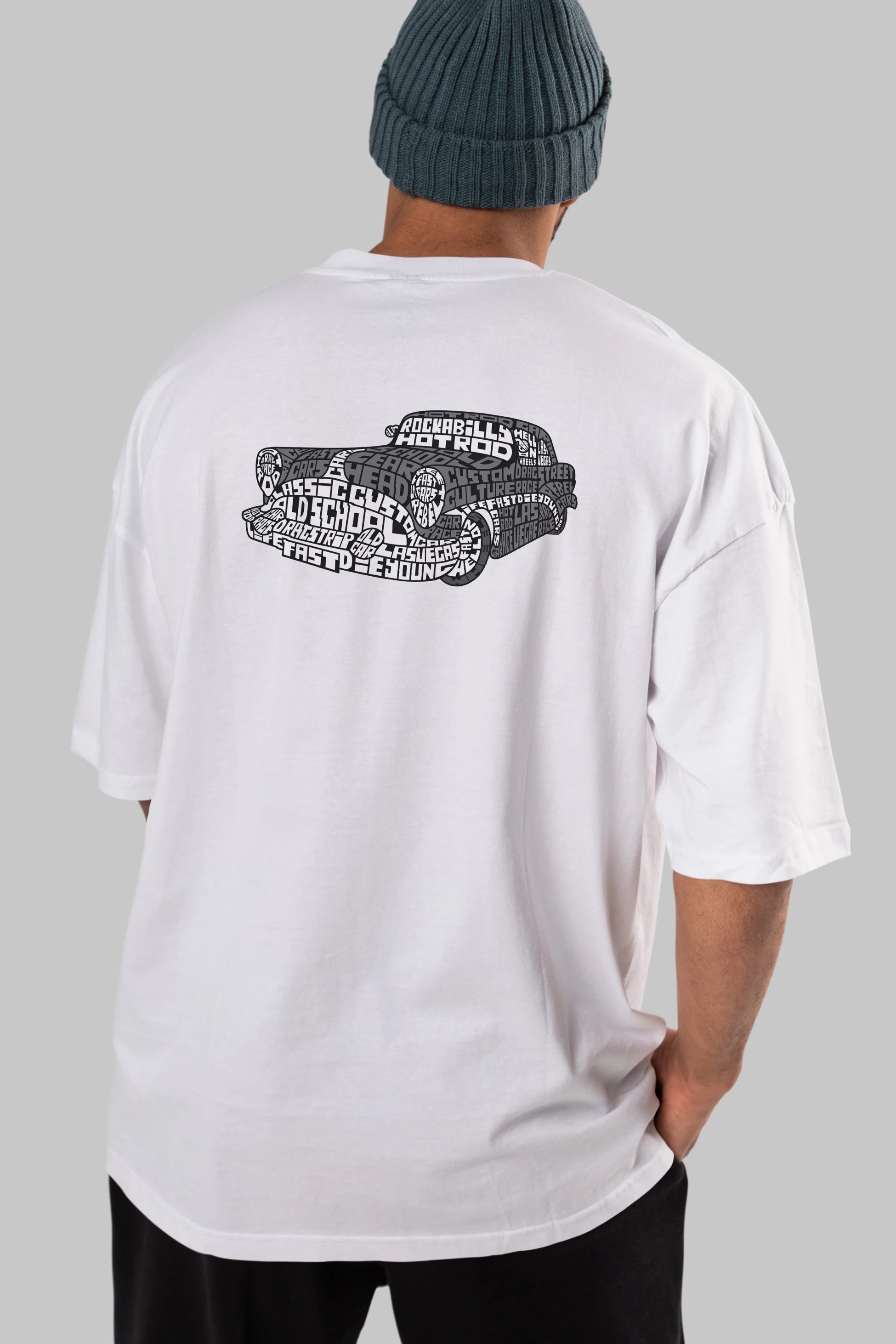 Hotrod Arka Baskılı Oversize t-shirt %100 pamuk Erkek Kadın Unisex
