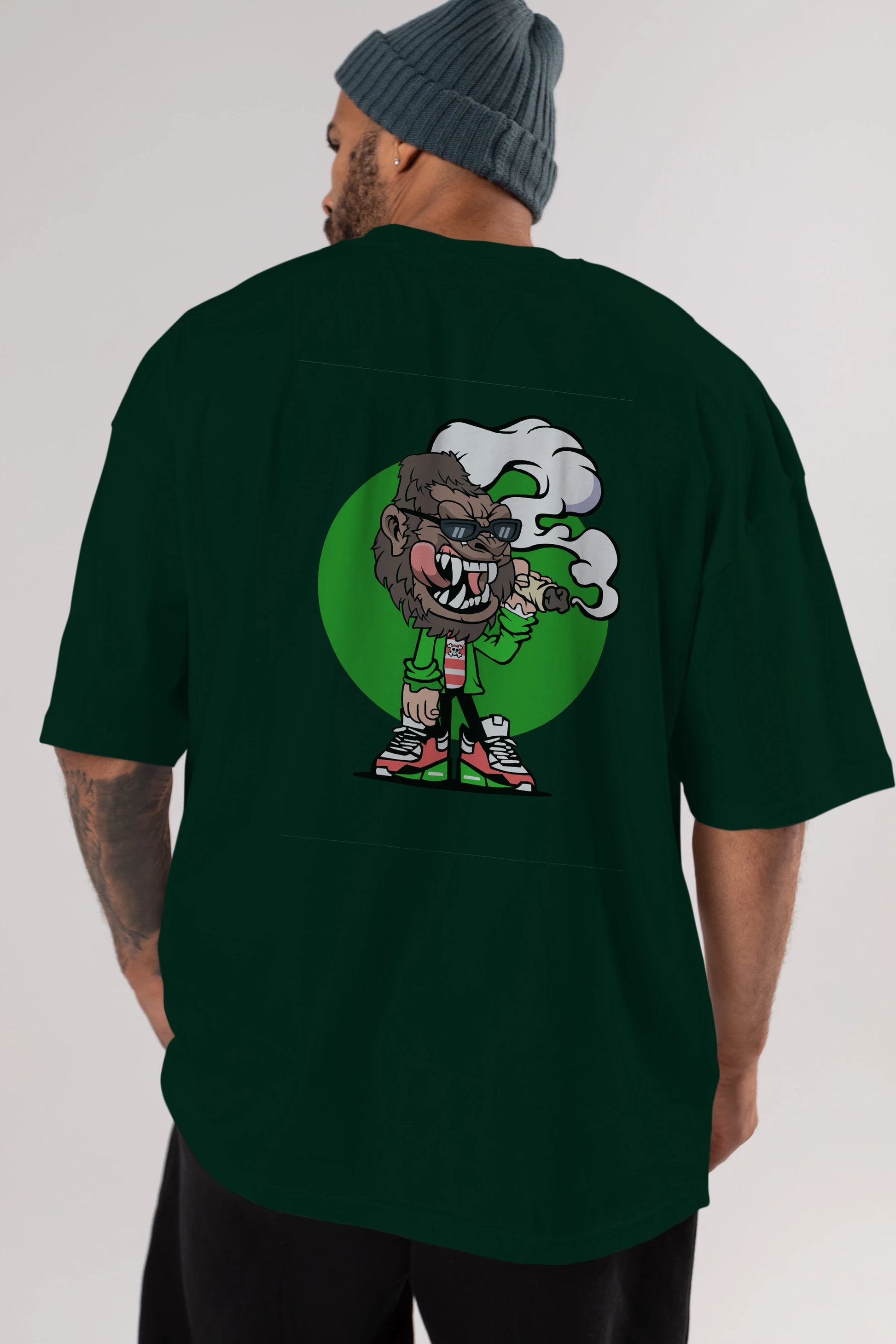 Gorilla Smoker Arka Baskılı Oversize t-shirt Erkek Kadın Unisex %100 Pamuk tişort