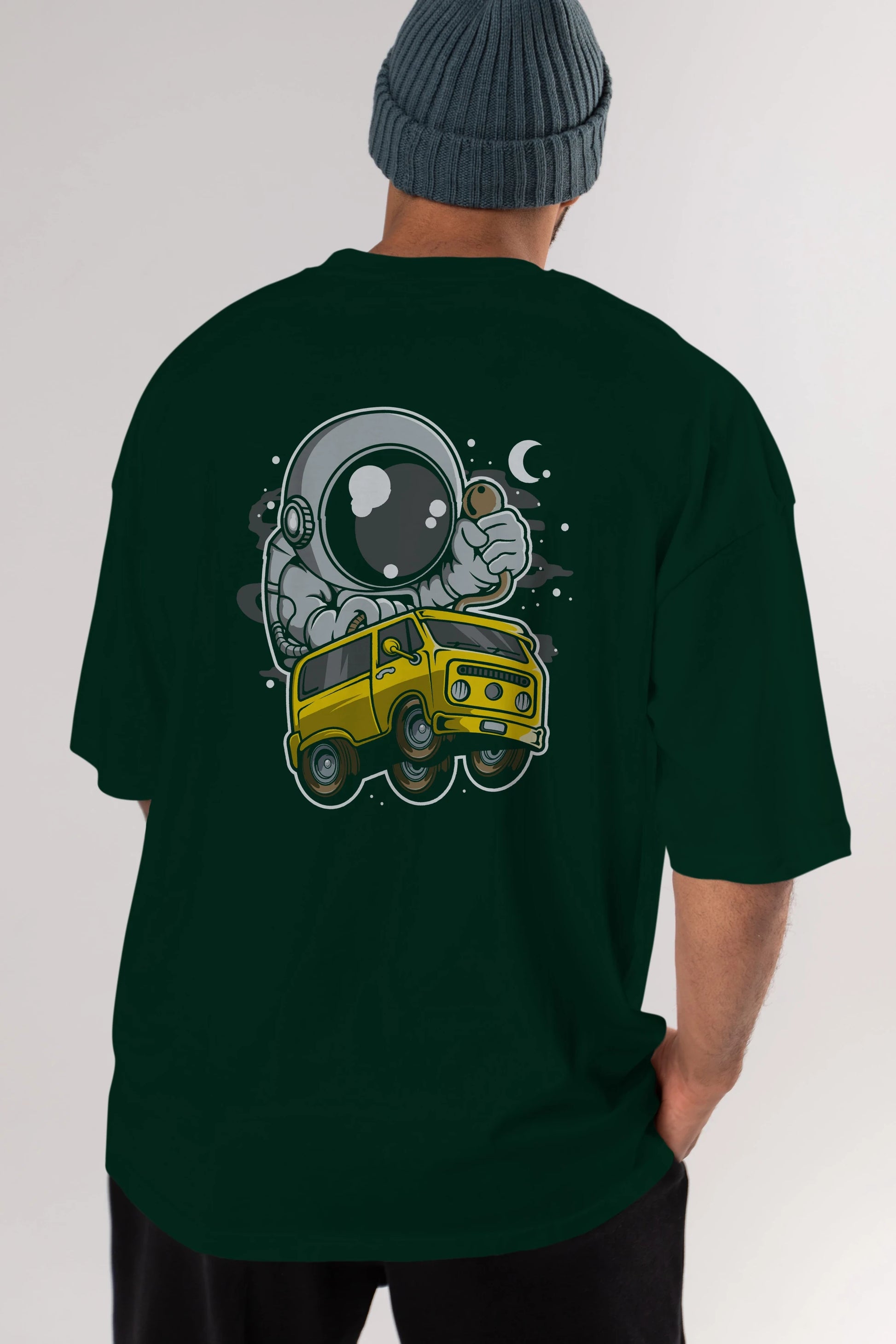 Astronaut Car Racer Arka Baskılı Oversize t-shirt Erkek Kadın Unisex