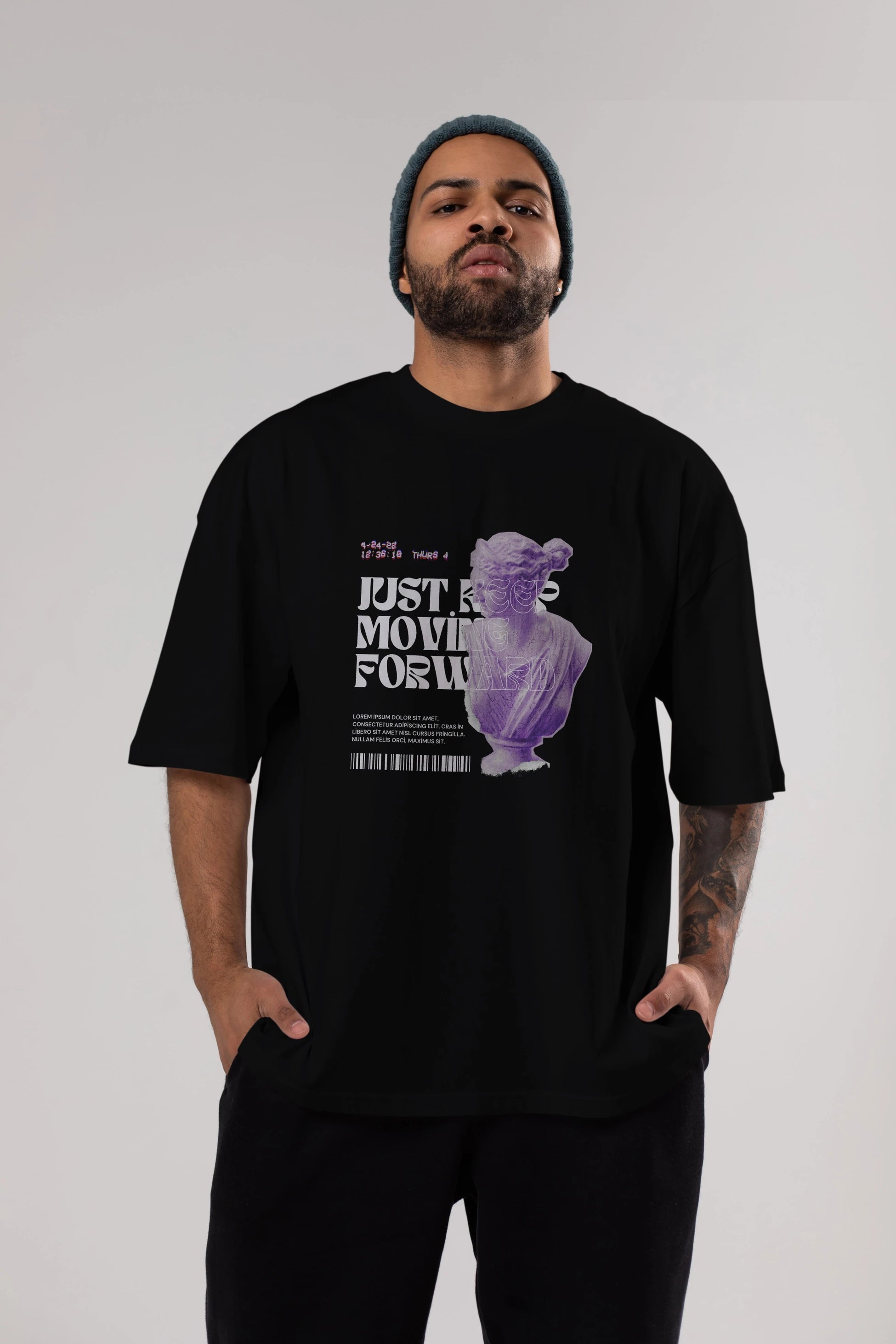 Just Keep Moving Forward Yazılı Ön Baskılı Oversize t-shirt Erkek Kadın Unisex