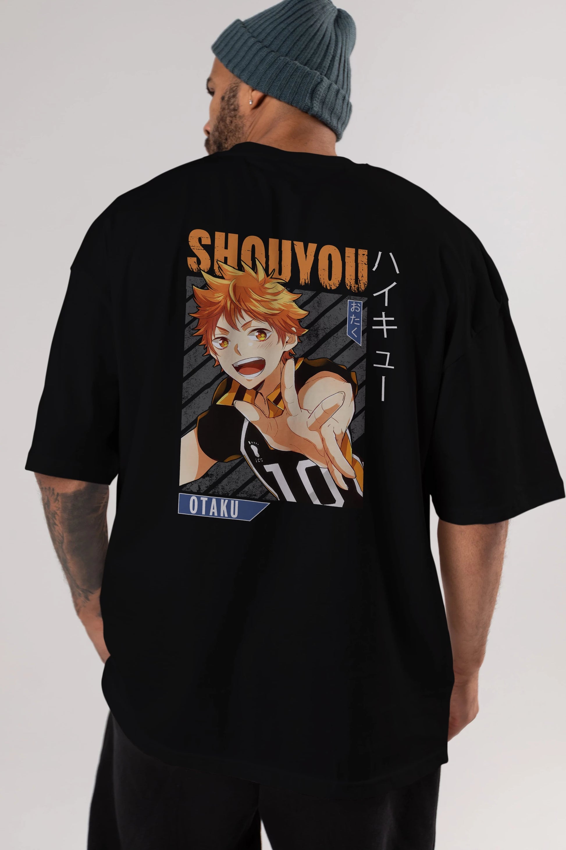 Shouyou Hinata 9 Anime Arka Baskılı Oversize t-shirt Erkek Kadın Unisex