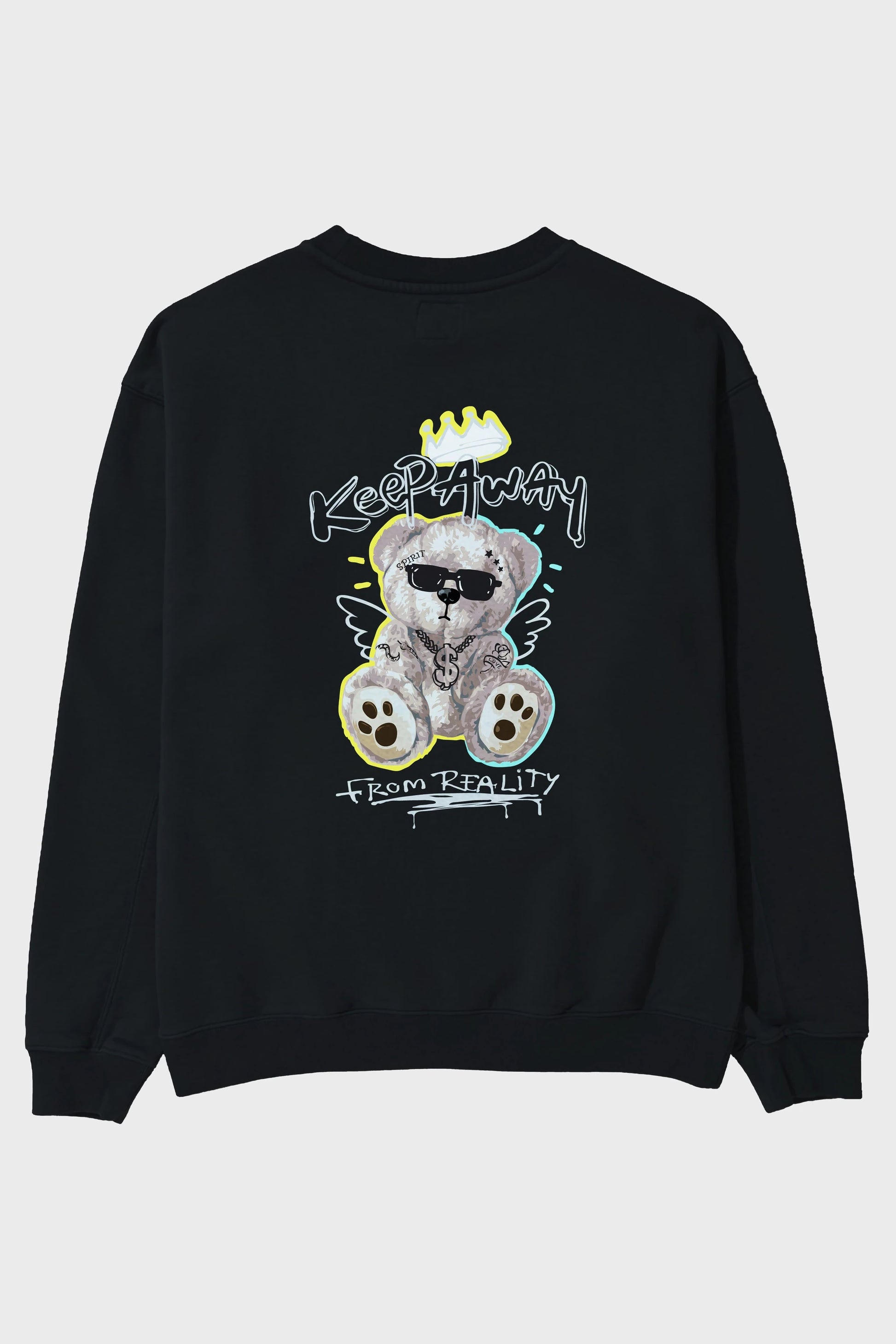 Keep Away Bear Arka Baskılı Oversize Sweatshirt Erkek Kadın Unisex